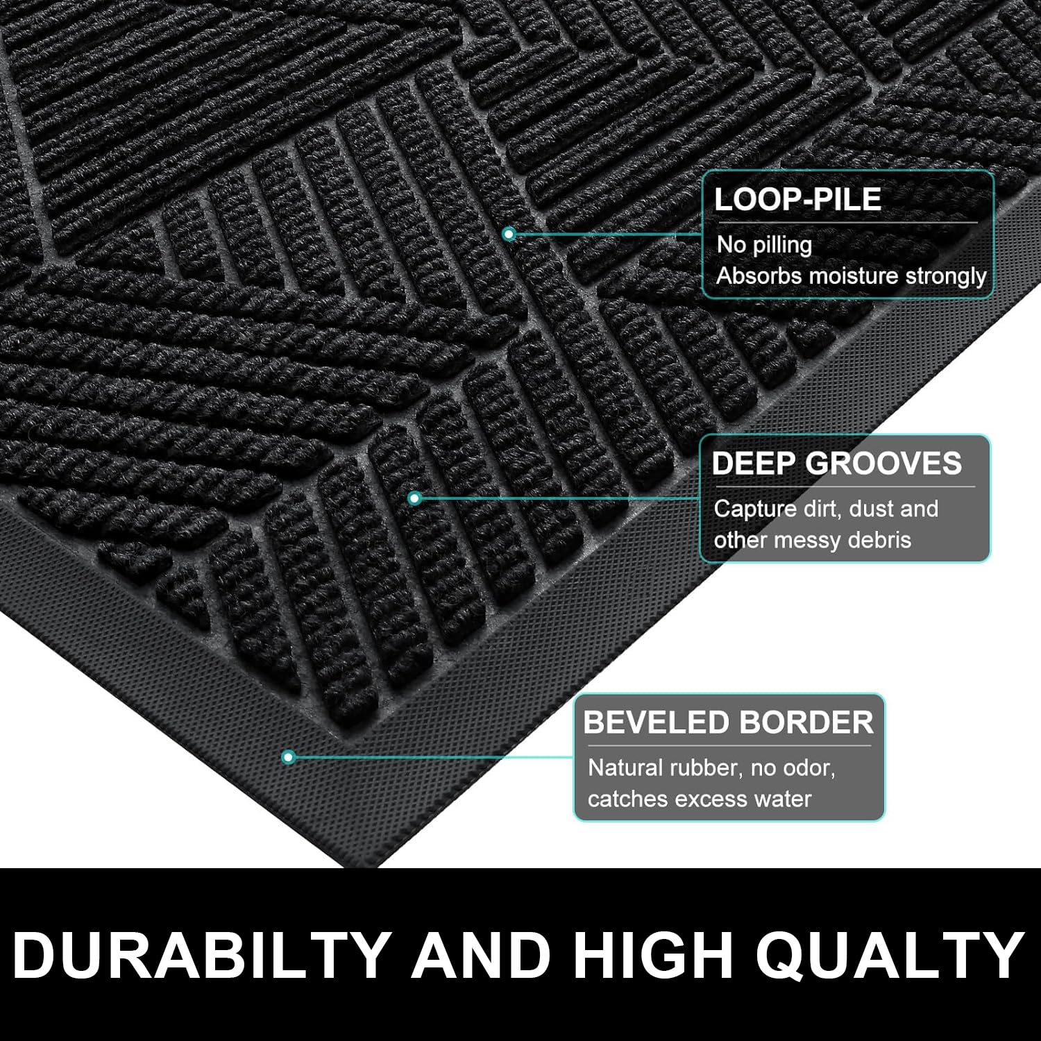 smiry Door Mat, Heavy Duty Door Matts Indoor Outdoor, Dirt Trapper Easy Clean Doormat - Image 4