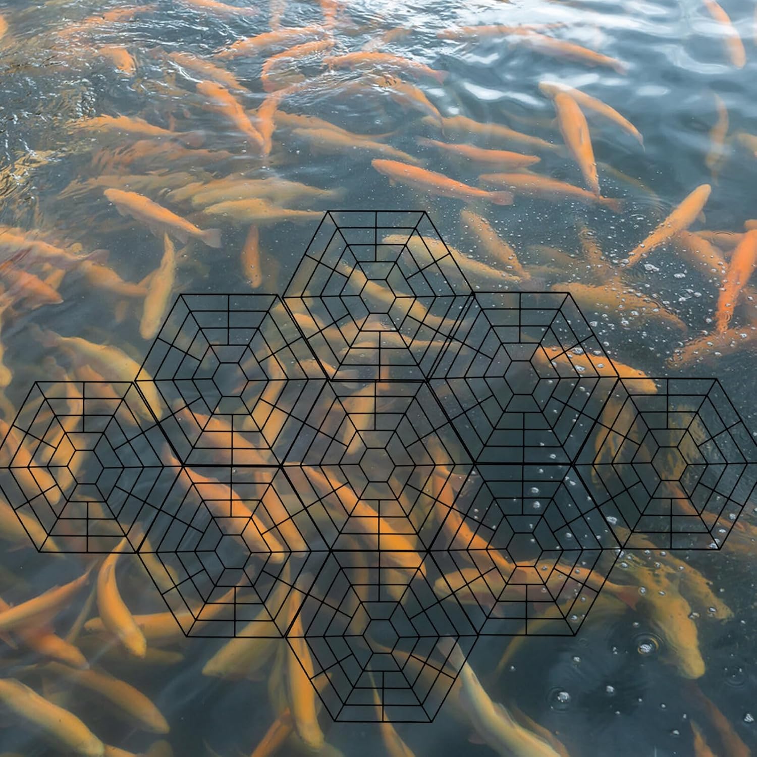 NUOBESTY Hexagonal Fish Pond Netting 15pcs Floating Pond Guard Protective Pool Cover Mesh Net