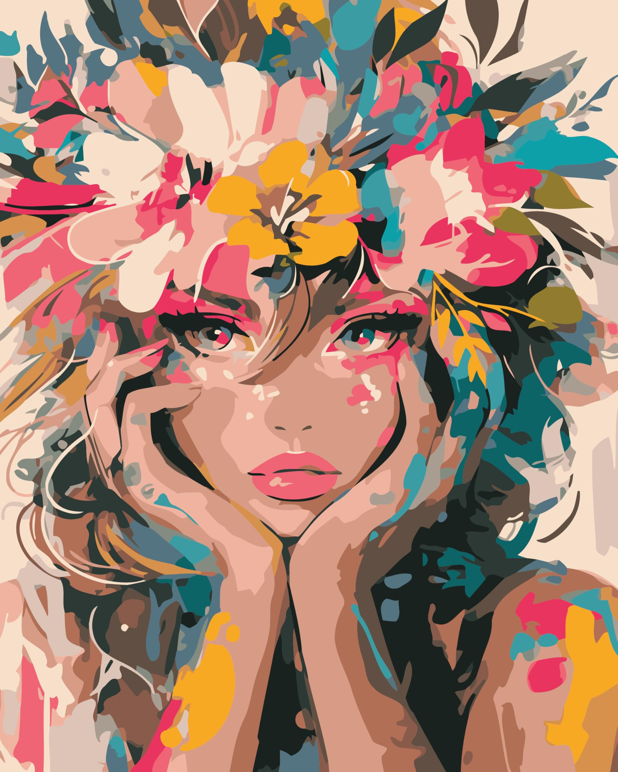 CaptainCrafts Paint by Numbers for Adults DIY Oil Painting Paint by Numbers with Canvas Acrylic Art Crafts House Decor 16x20 Inch (Frameless, Flower Pretty Girl) — image 1