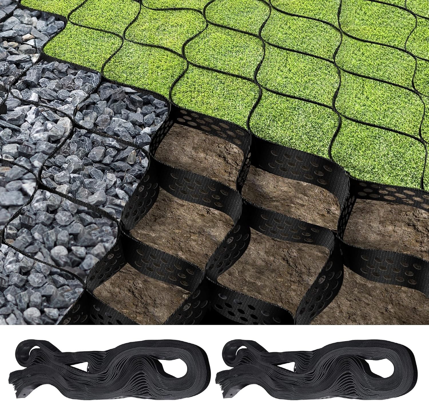 High-Density HDPE Geocell Ground Grid for Walkways, Patios, Driveways, and Parking - Heavy Duty Honeycomb Gravel Soil Stabilizer(4x6m)