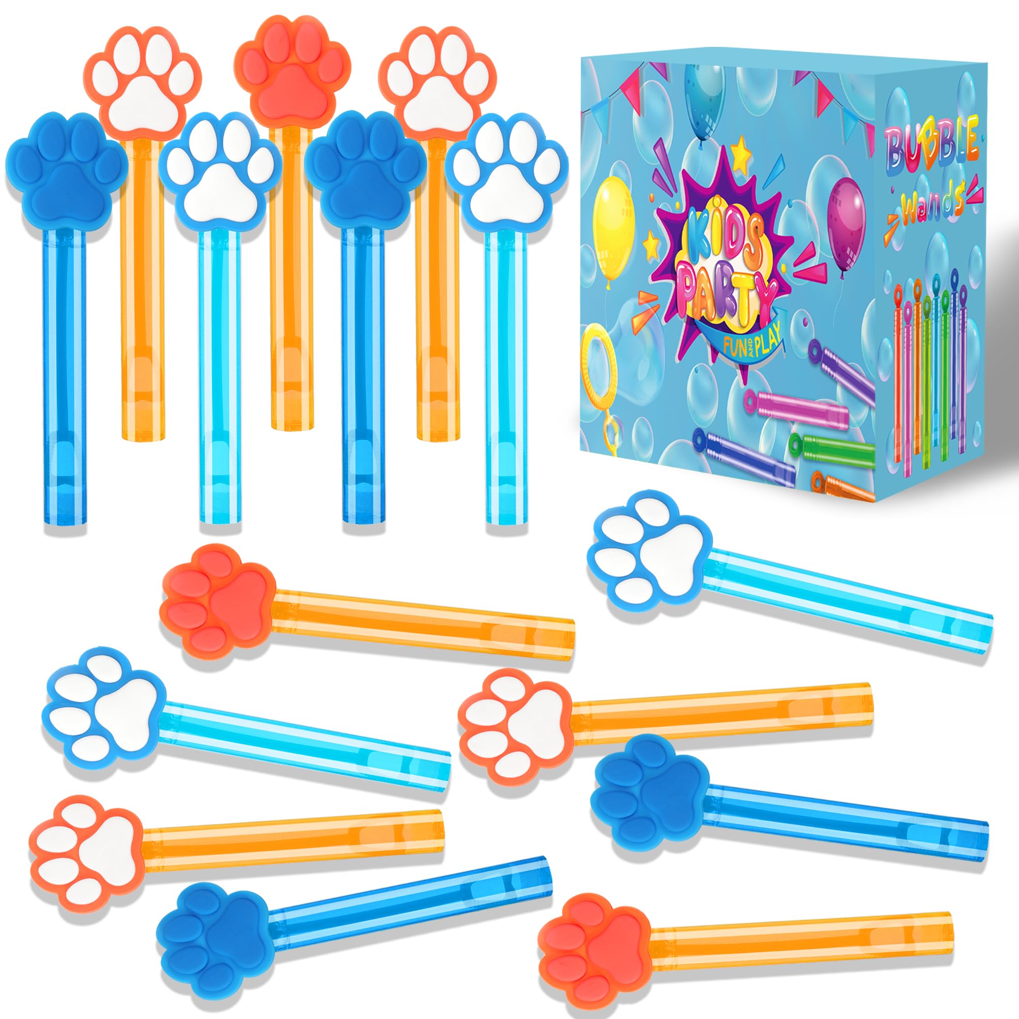 24Pcs Blue Orange Dog Paw Bubble Wands for Kids Paw Party Favors Supplies Decorations, Pinata Goodie Bag Stuffers & Classroom Prizes