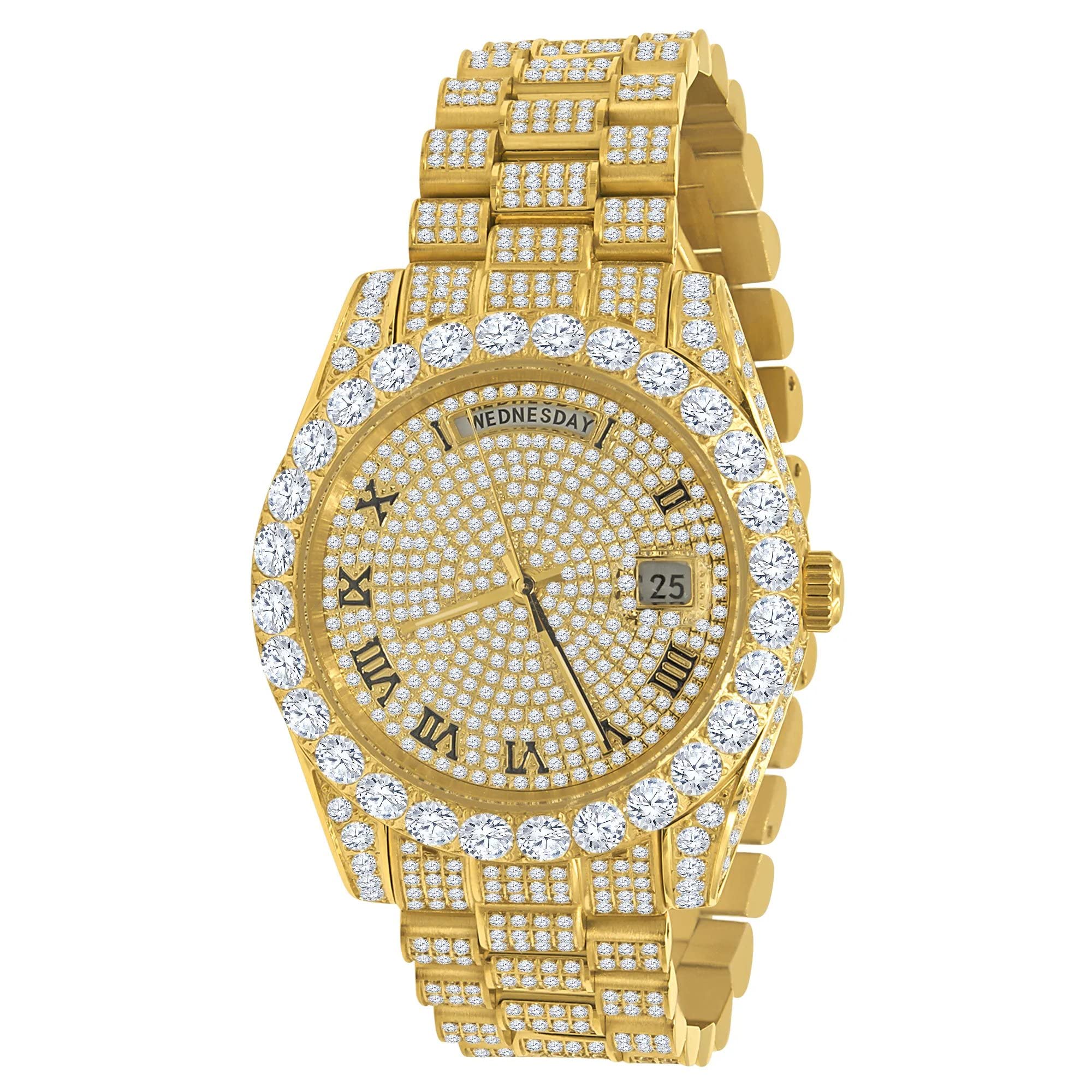 .iced-out. Orologio automatico in acciaio inossidabile CZ - Oro, Oro, Bracciale