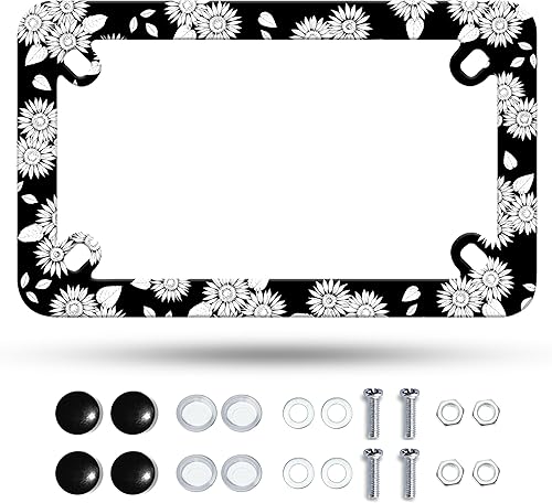 Miniatura 14 de Marco de matrícula de motocicleta con bandera americana retro en negro y blanco, marco de placa de matrícula de acero inoxidable, divertido soporte