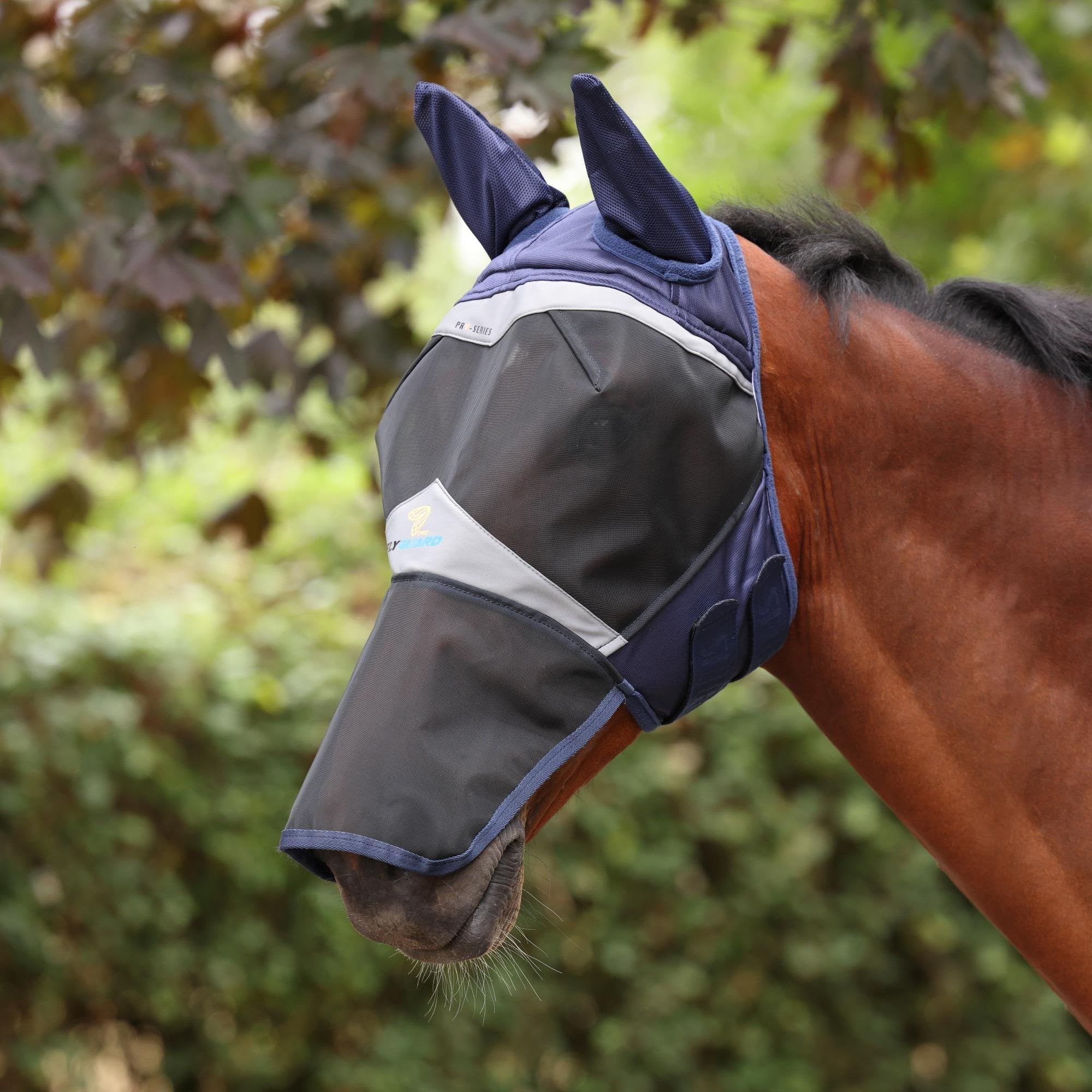 Shires FlyGuard Pro Fine Mesh Fly Mask with Ears & Square Nose - Navy Blue