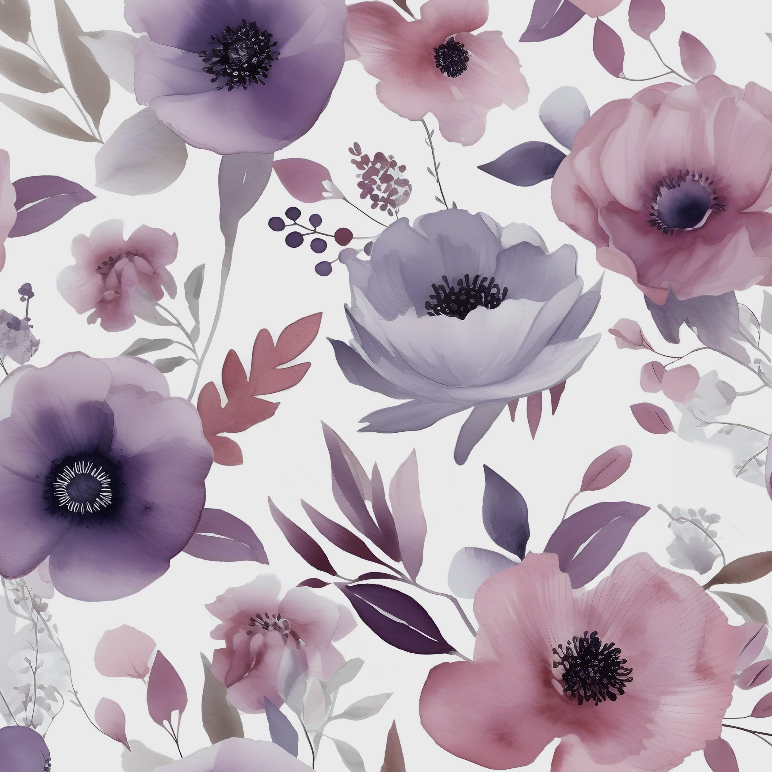 Watercolor Floral Wallpaper Peel and Stick, Flowers Contact Paper 17.5" x 118", Botanical Wall Paper Removable Self Adhesive Waterproof for Room