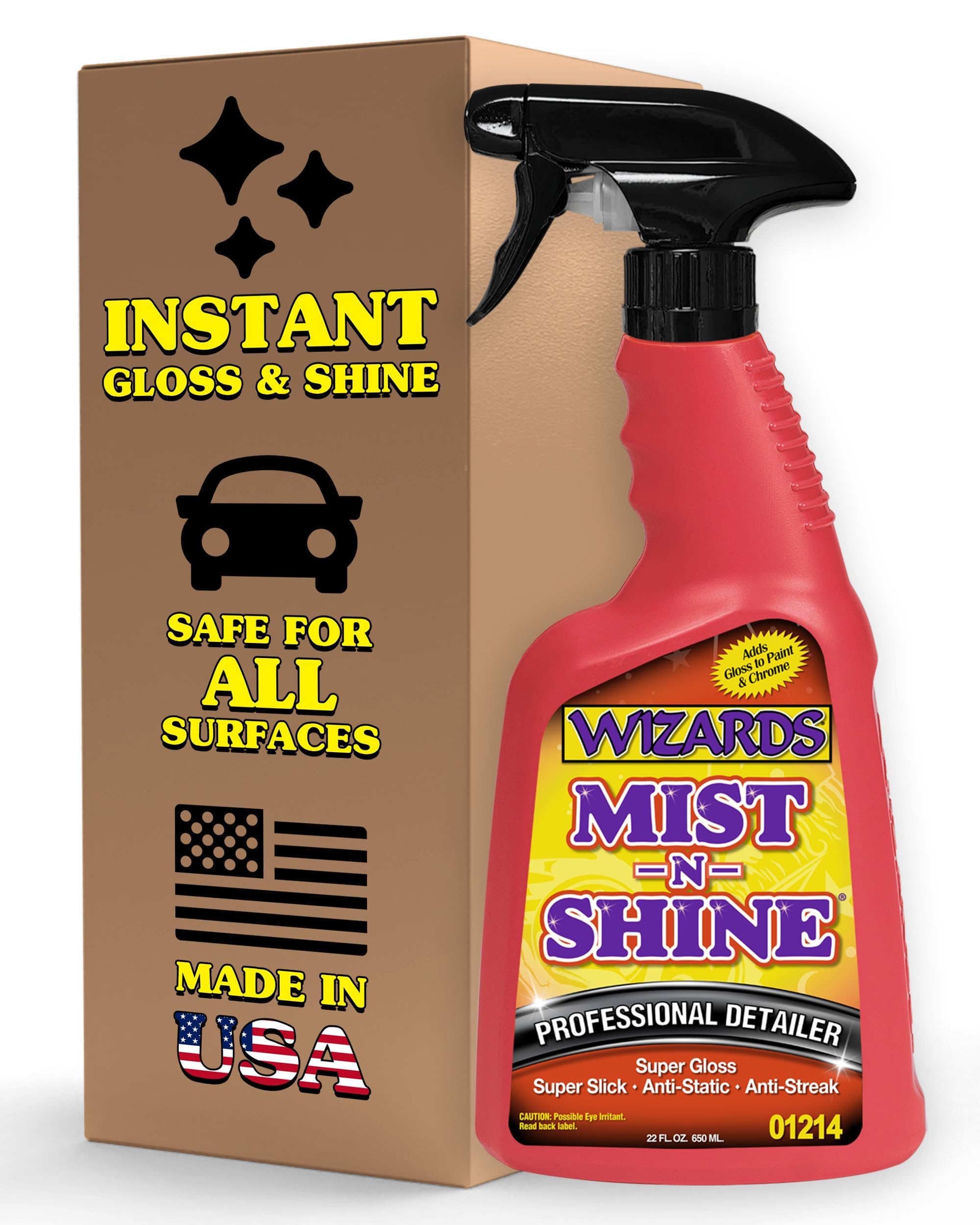 Wizards Mist-N-Shine Detail Spray - 22 Oz - Multi-Purpose High Gloss Finish Waterless Quick Detailer Spray for Glass, Chrome, Paint and Plastics - Car Exterior Cleaner for Auto Detailing Supplies