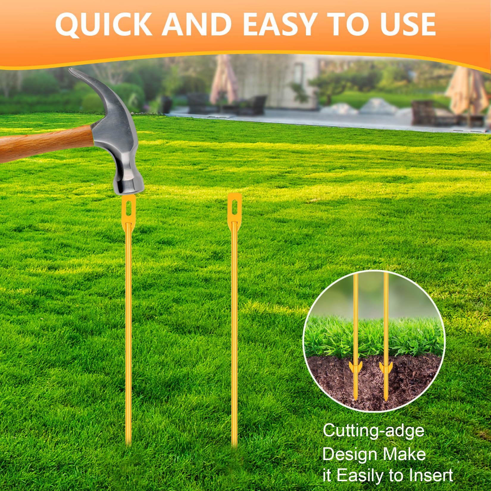 2-Pack piquets de signalisation en métal de 43 cm - Support de Panneau de Tente pour Montage de Panneaux de Jardin, Tente, Escalade et Fixation des Plantes (Jaune X2)