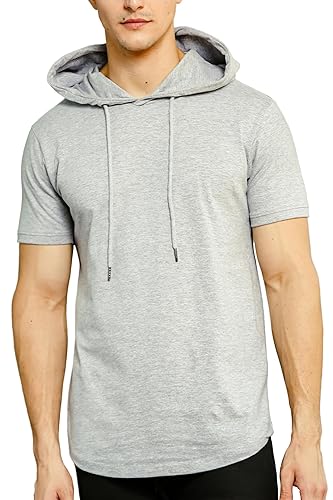 Klizzer Short Sleeve Hoodie for Men, 100% Cotton, Lightweight Gym