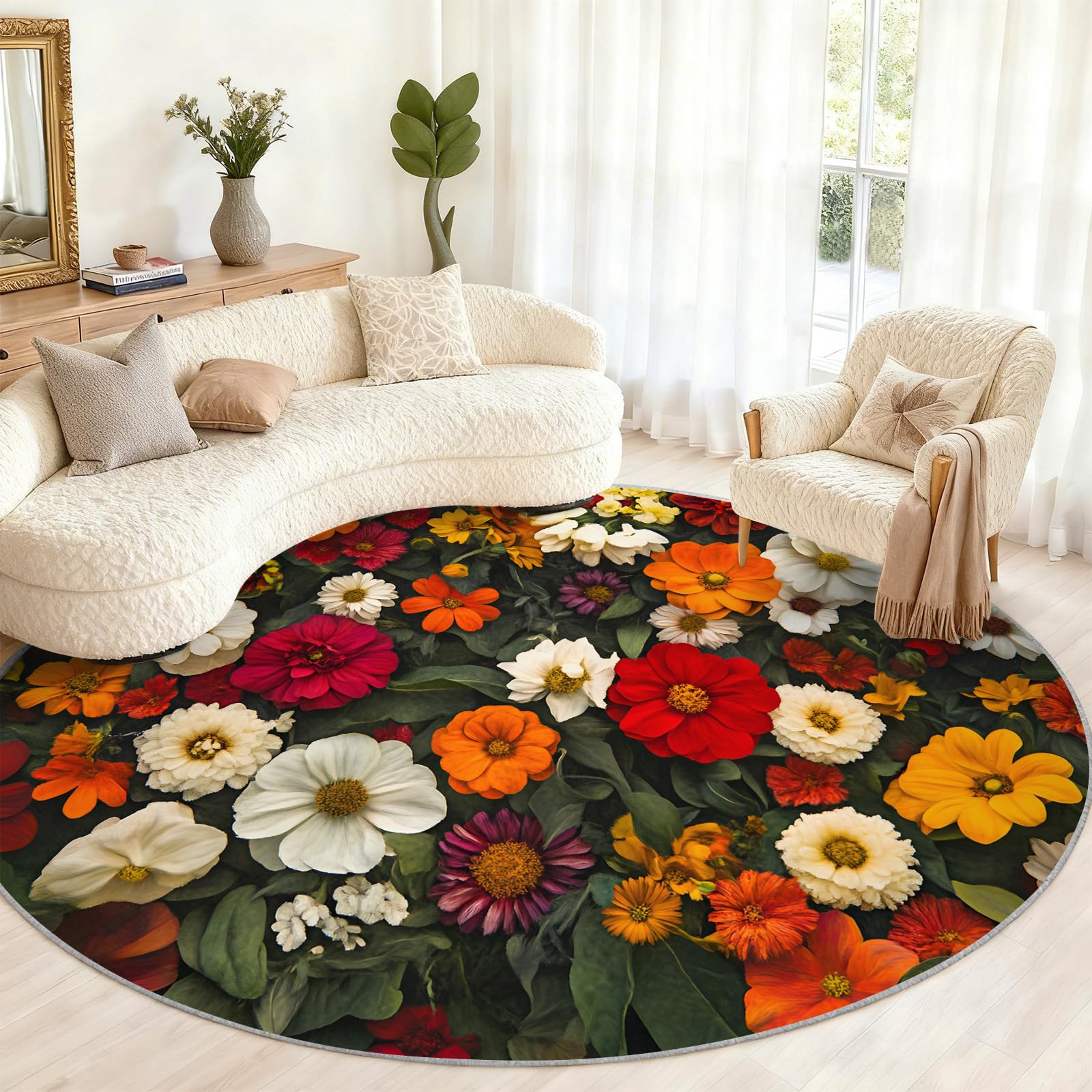 Tapis rond floral vintage 80 cm antidérapant décoration intérieur chambre