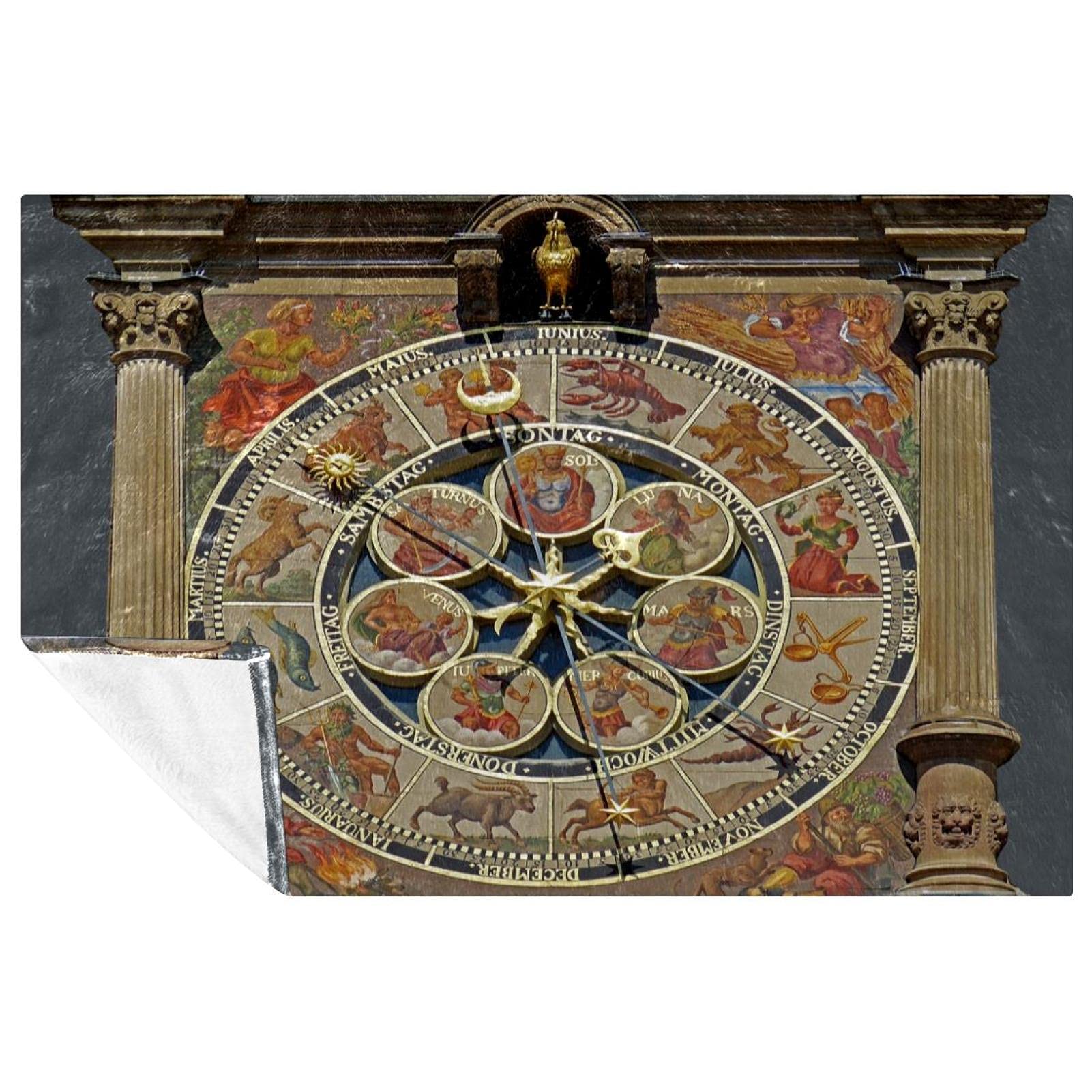 Couverture vintage horloge 150x100 anti-frissons plaid chaud et doux lit de camping