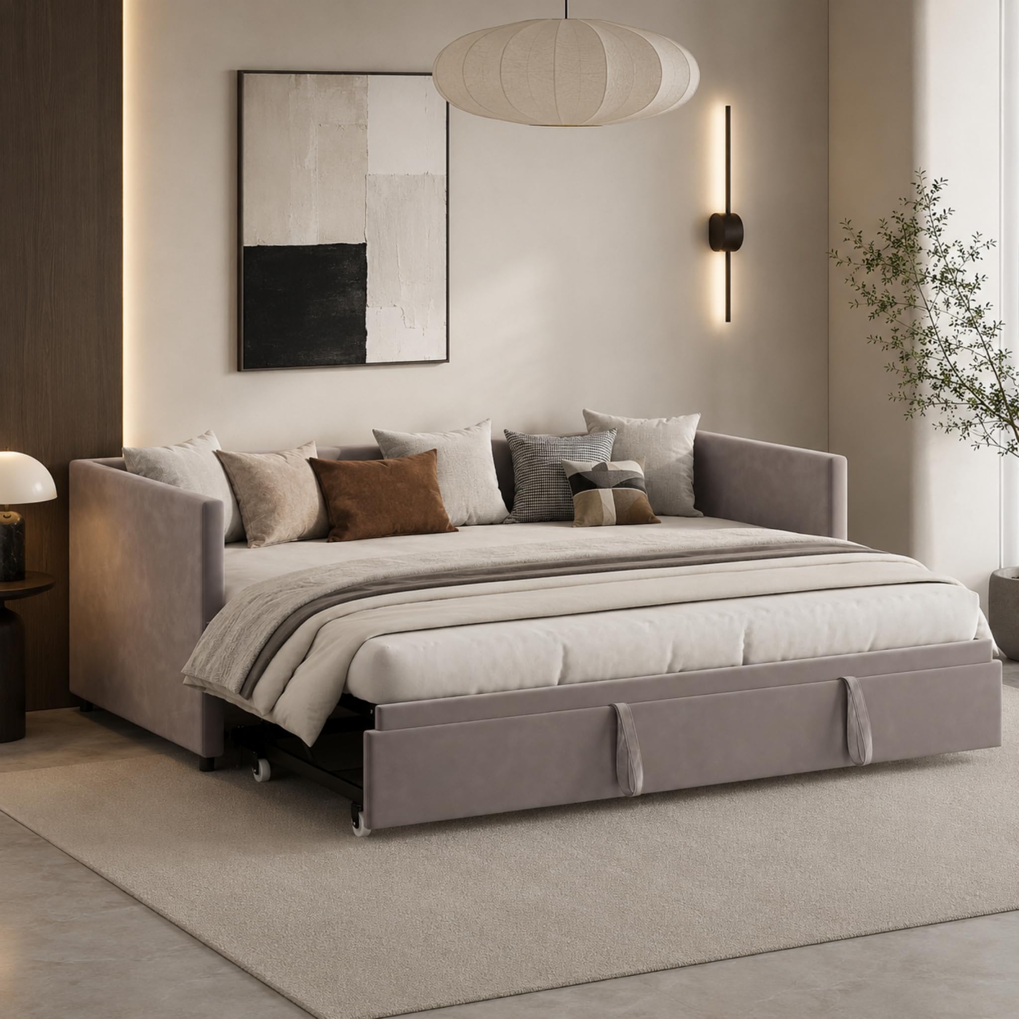 Divano letto, 2 posti, divano letto, estensibile, 90/180 x 200 cm, con rete, velluto, grigio (senza materasso) (Grigio)