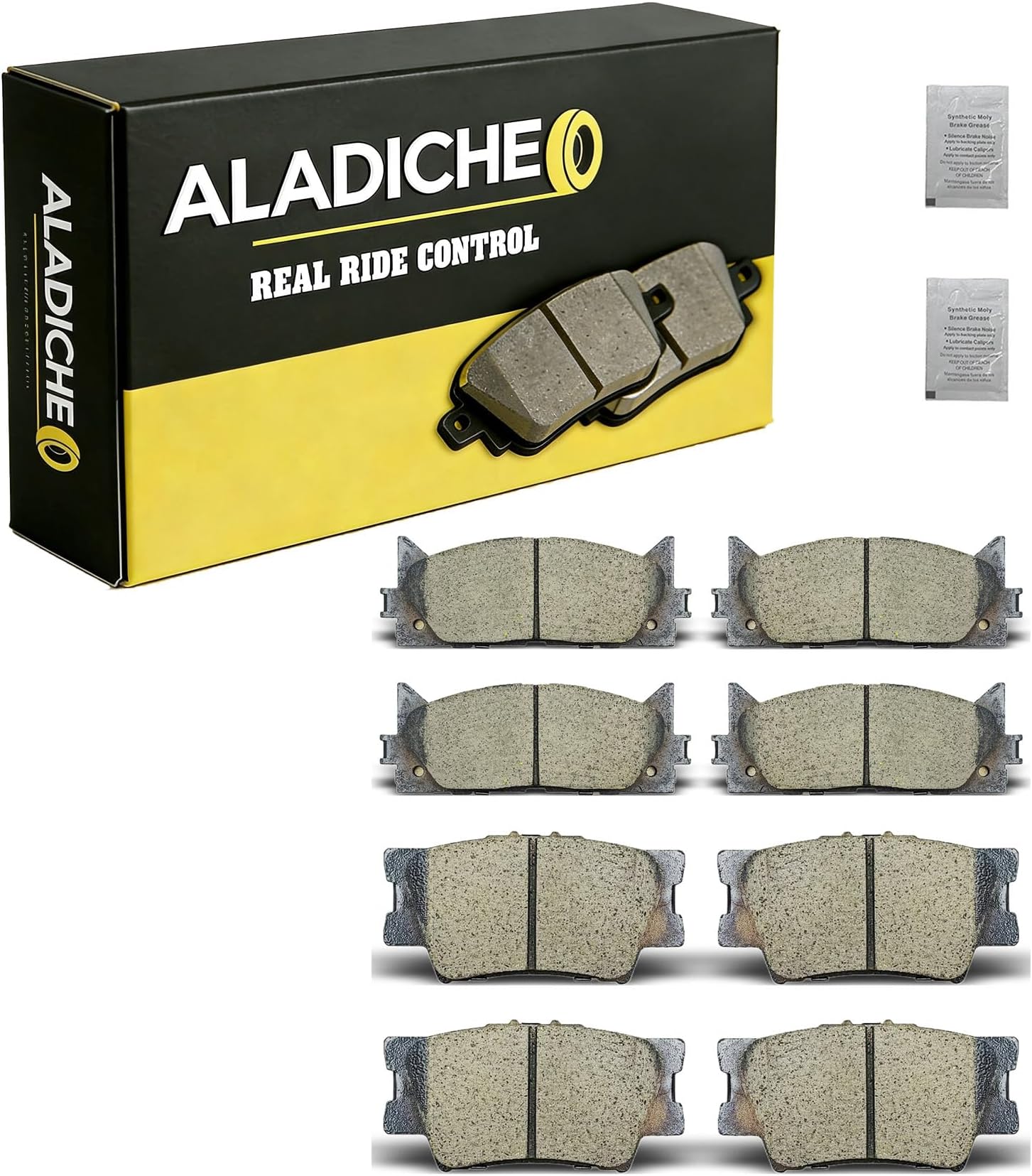 ALADICHE upgrade Front Rear Ceramic Disc Brake Pads Set Compatible with 2007-2017 for Toyota Camry, 2008-2018 for Toyota Avalon, 2007-2018 for Lexus ES350, 2013-2018 for Lexus ES300h