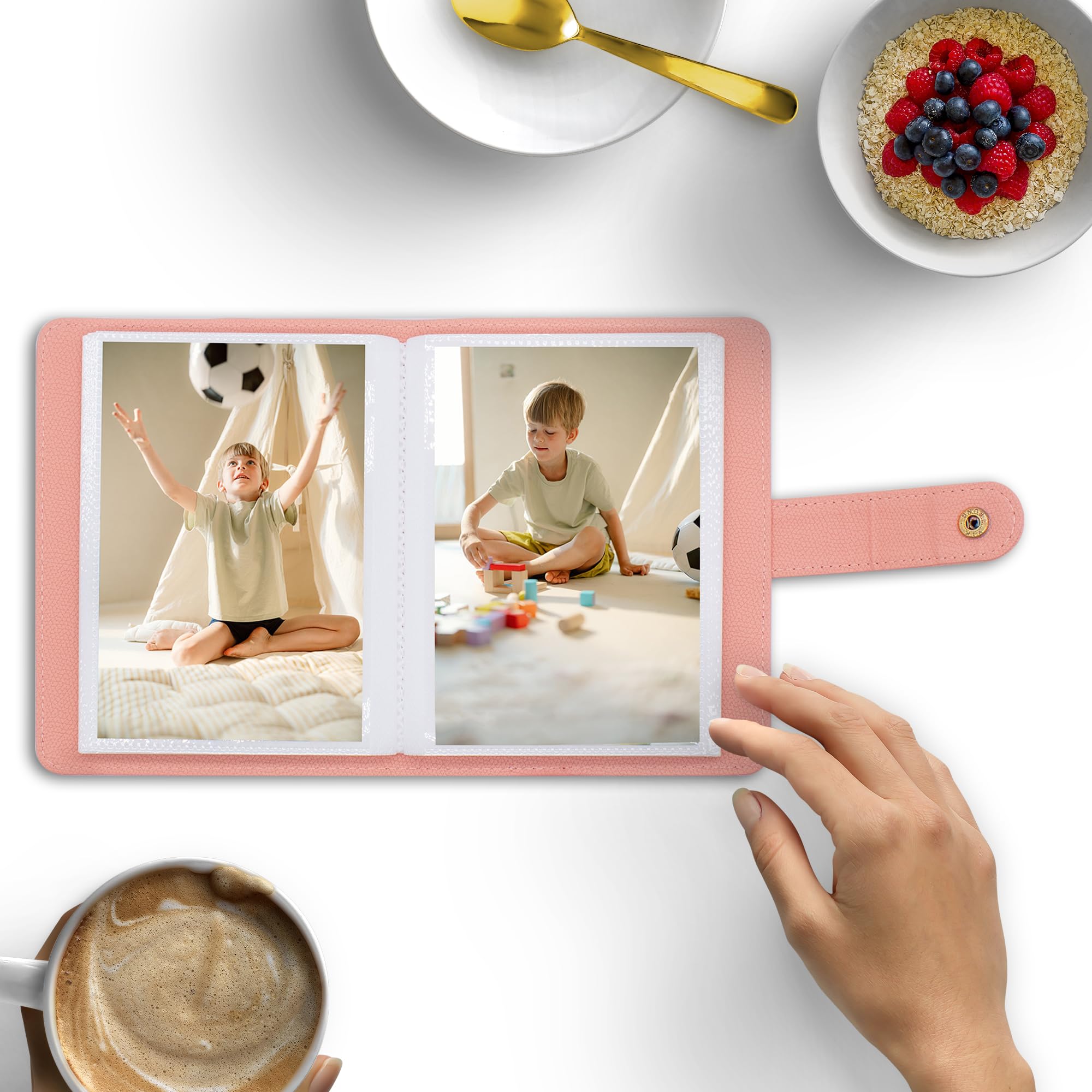 Small Photo Album 6x4-68 Pockets 10x15 Picture Book Large Capacity Mini PU Leather Cover Case Gift for Kids Family Graduation Wedding Travel (Pink) - Image 3
