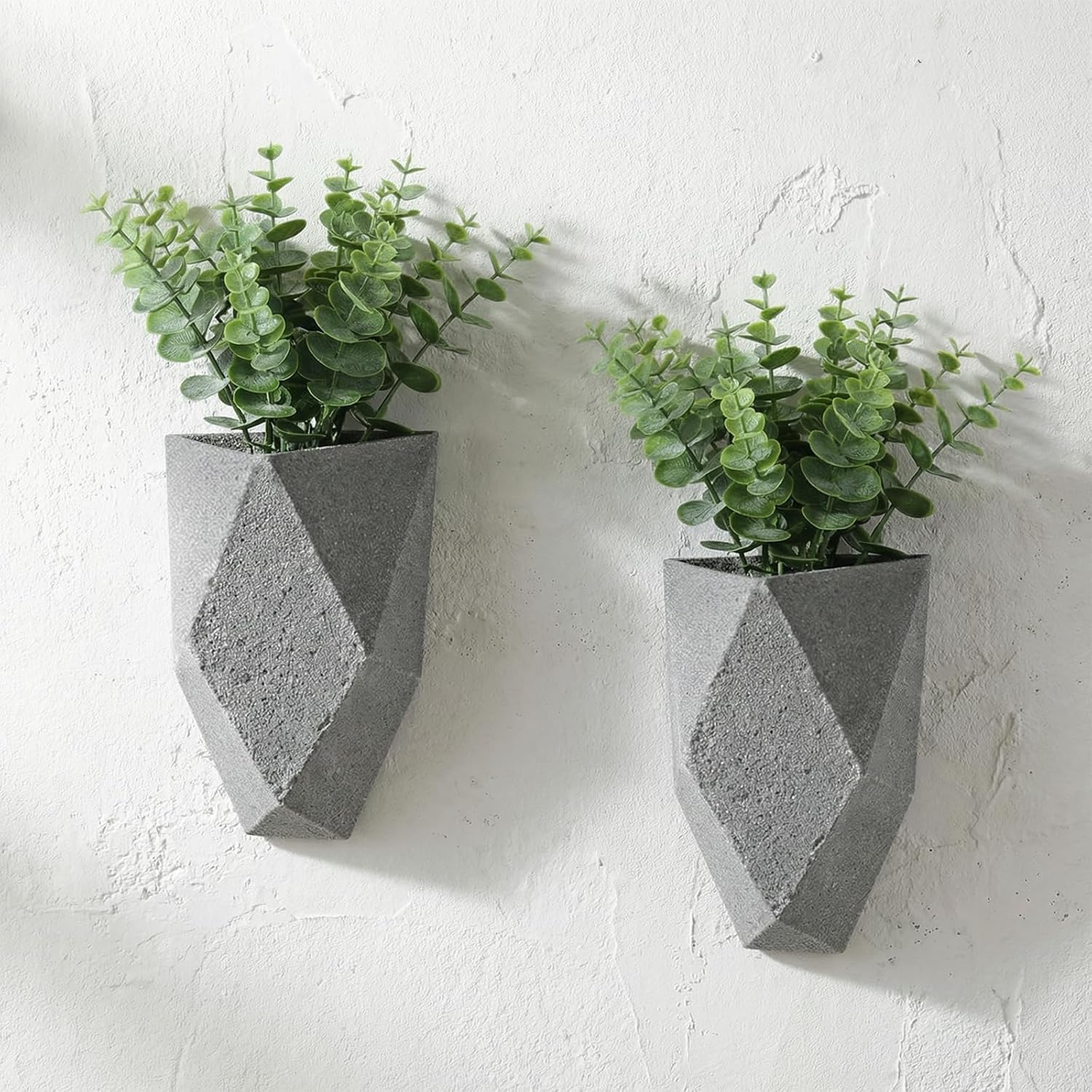 We Moment Metal Wall Planters Set of 2, Geometric Metal Wall Vase with Stone Texture Finish Grey Marble Look,for Living Room Bathroom Kitchen Entryway Hallway Modern Decor