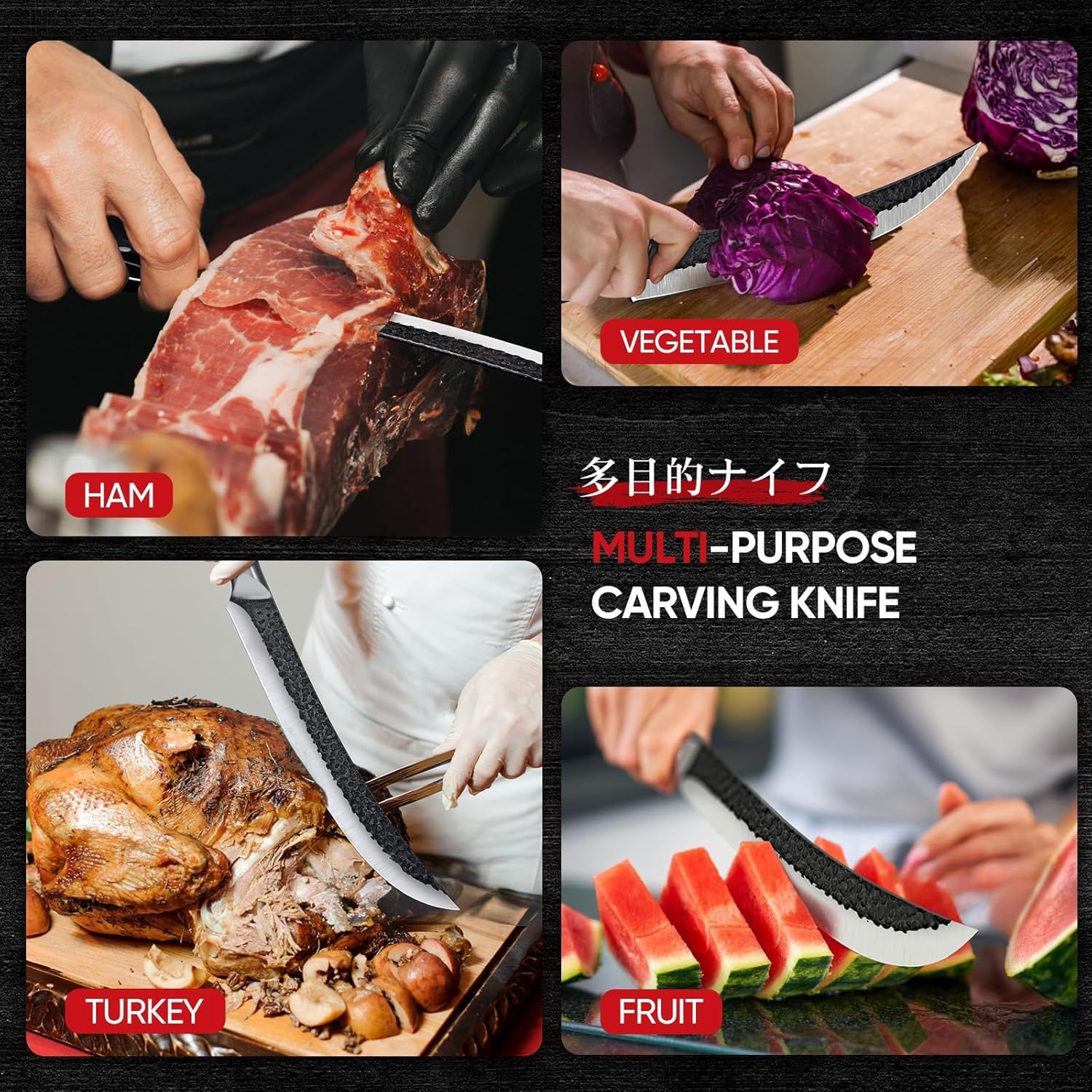Huusk Butcher Knife for Meat Cutting, 10 Inch Brisket Knife, Multifunction Carving Knives with Wood Handle, Japanese Slicing Knives for Meat Cutting, BBQ, Turkey, Ideal Grilling Gift for Men and Women