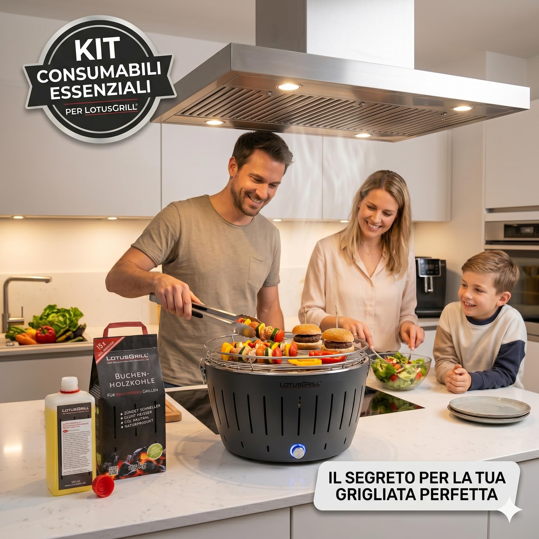 BERARDI LotusGrill Kit Consumabili per LotusGrill, Carbone di Faggio 2,5 kg e Pasta Combustibile 500 ml, CO2 Neutrale, Naturale