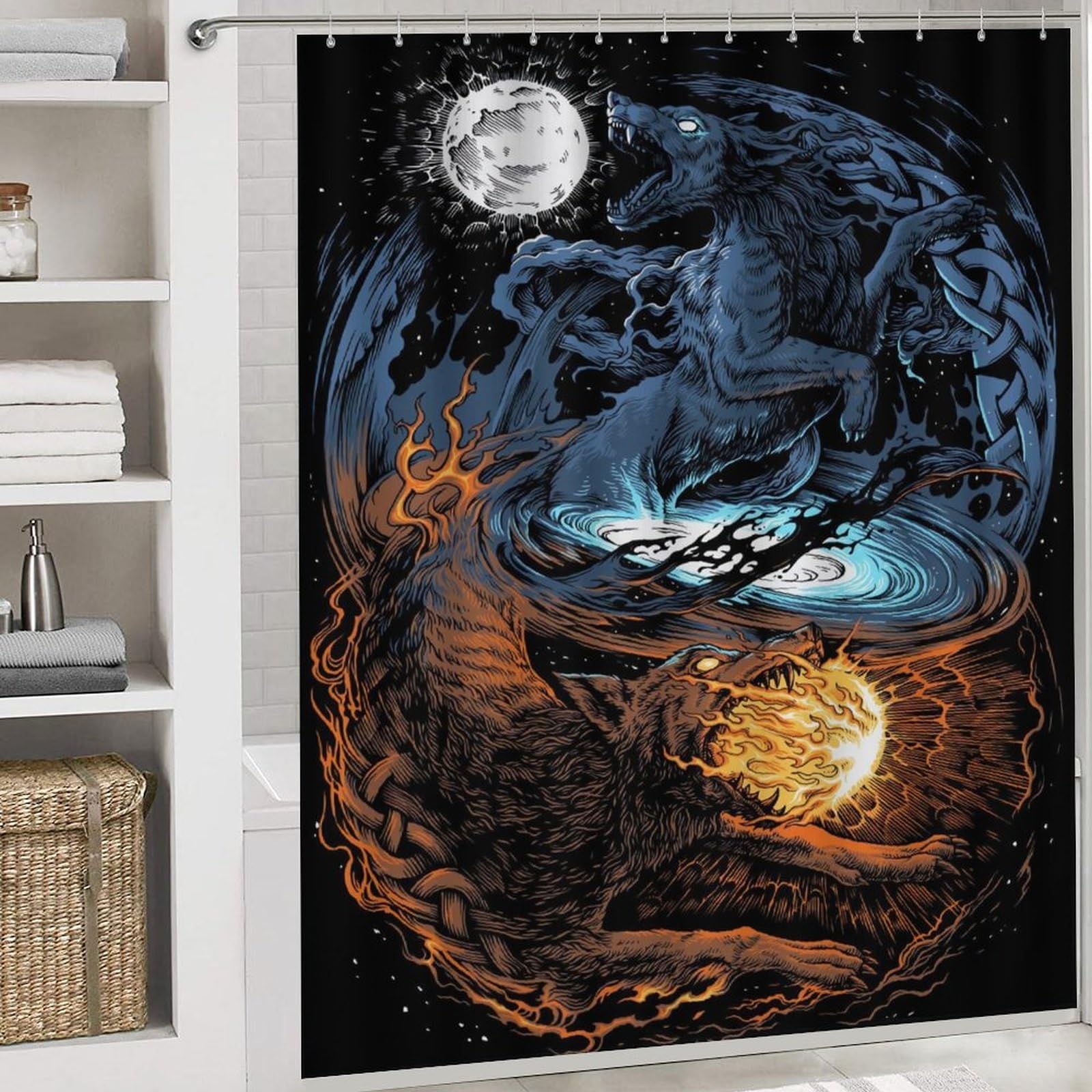 LDZDGD 4PCS Norse Viking Shower Curtain Set, Celtic Pagan Bathroom Art Decor, Waterproof Shower Curtain, Non-Slip Rugs, Toilet Lid Cover and Bath Mat (Color : Valkyrie, Size : 183 x 183CM)