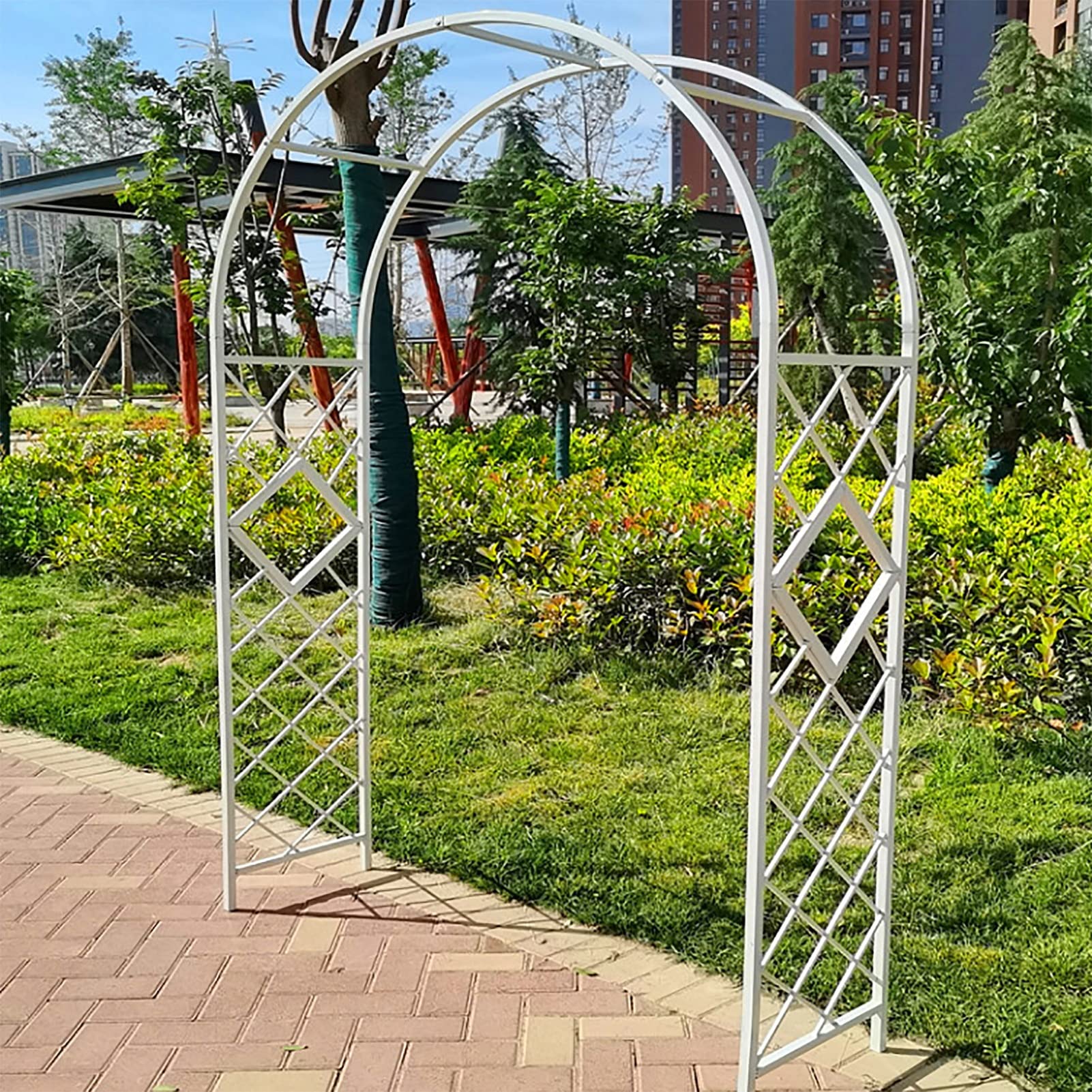 SDdPulse Arco da giardino in ferro battuto, per piante rampicanti, arco decorativo per giardino esterno, pergolato, per varie piante, viti, giardino, prato, facile da installare (bianco, 180 cm)