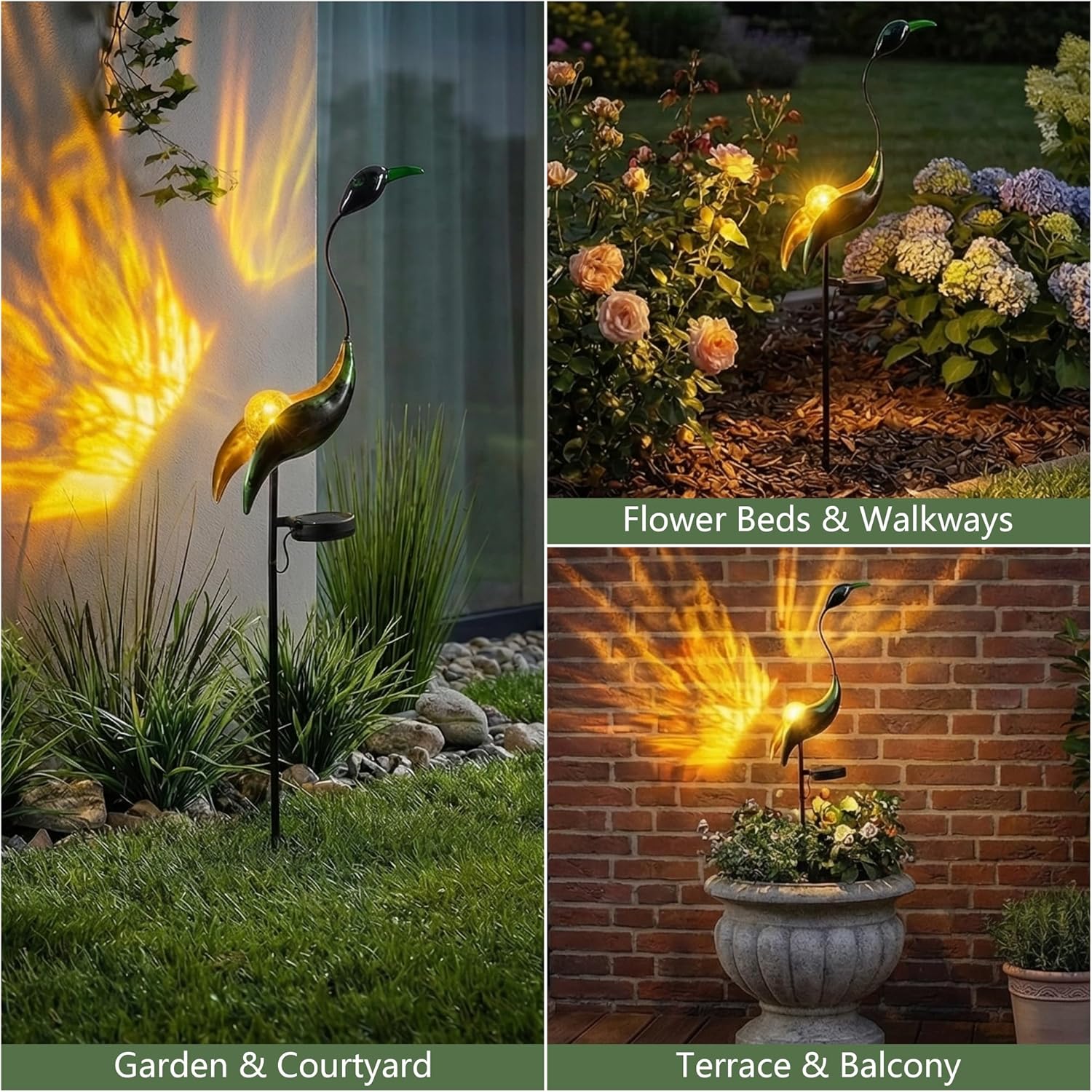 Solar Crane Garden Statue Light for Patio Yard Lawn Porch Outdoor Decorations Waterproof Metal Garden Sculpture, Solar Powered Housewarming Gifts, Mom Birthday Gifts