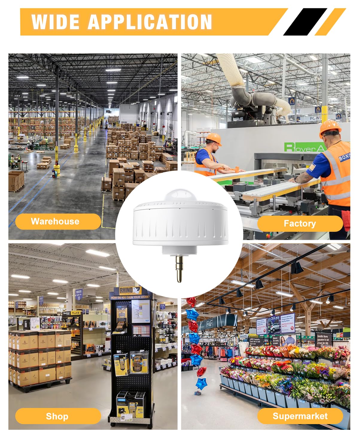 Sensore di movimento PIR a 360 gradi per luce a LED lineare ad alta baia, soffitto da 12,4 m e diametro di rilevamento per montaggio a parete di 15 m, di grado commerciale/industriale
