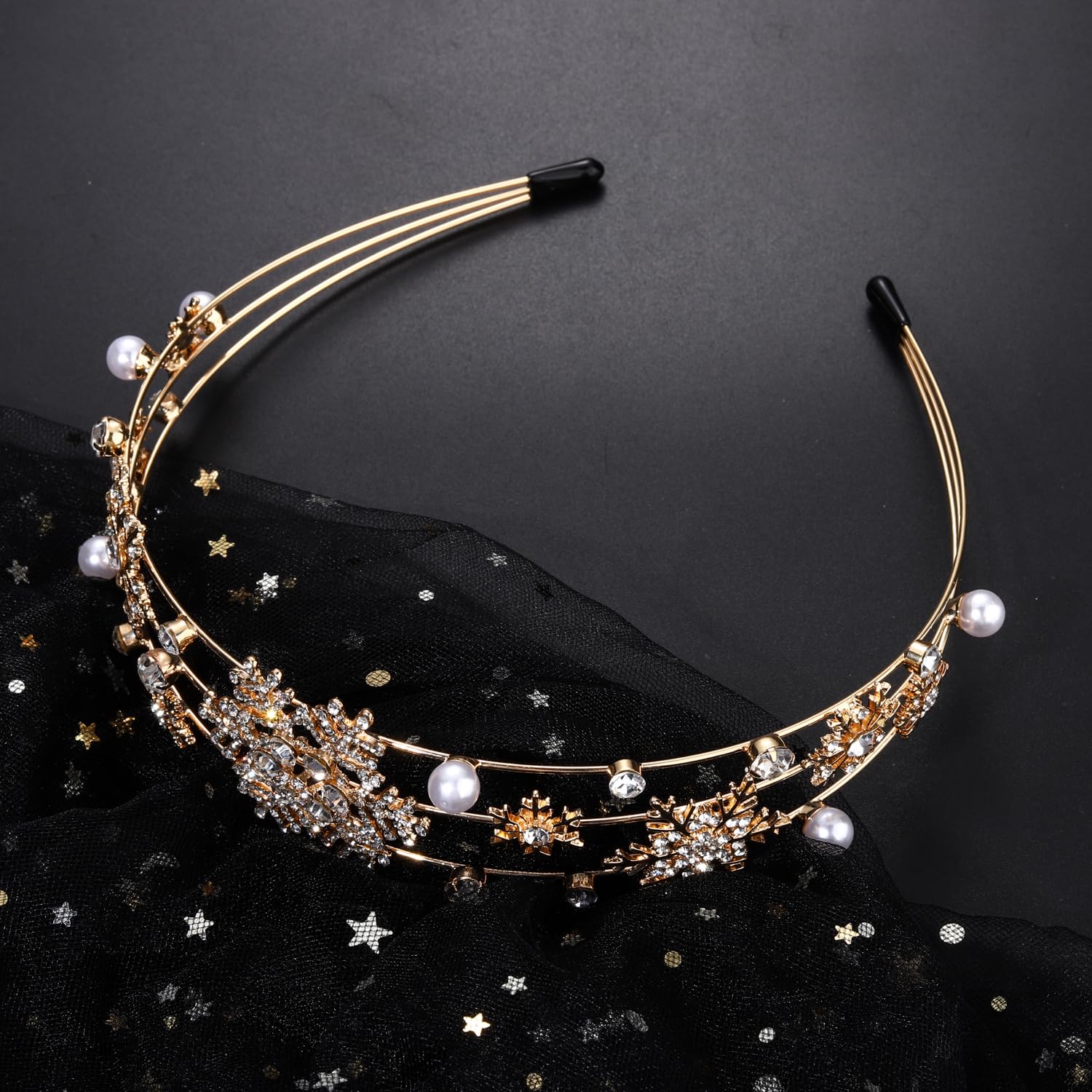 HEIDKRUEGER Haarreif für Damen, Weihnachts- und Neujahrs-Stirnband für Damen, festlicher Urlaubsparade, Haarreif (Schneeflocke/Gold)