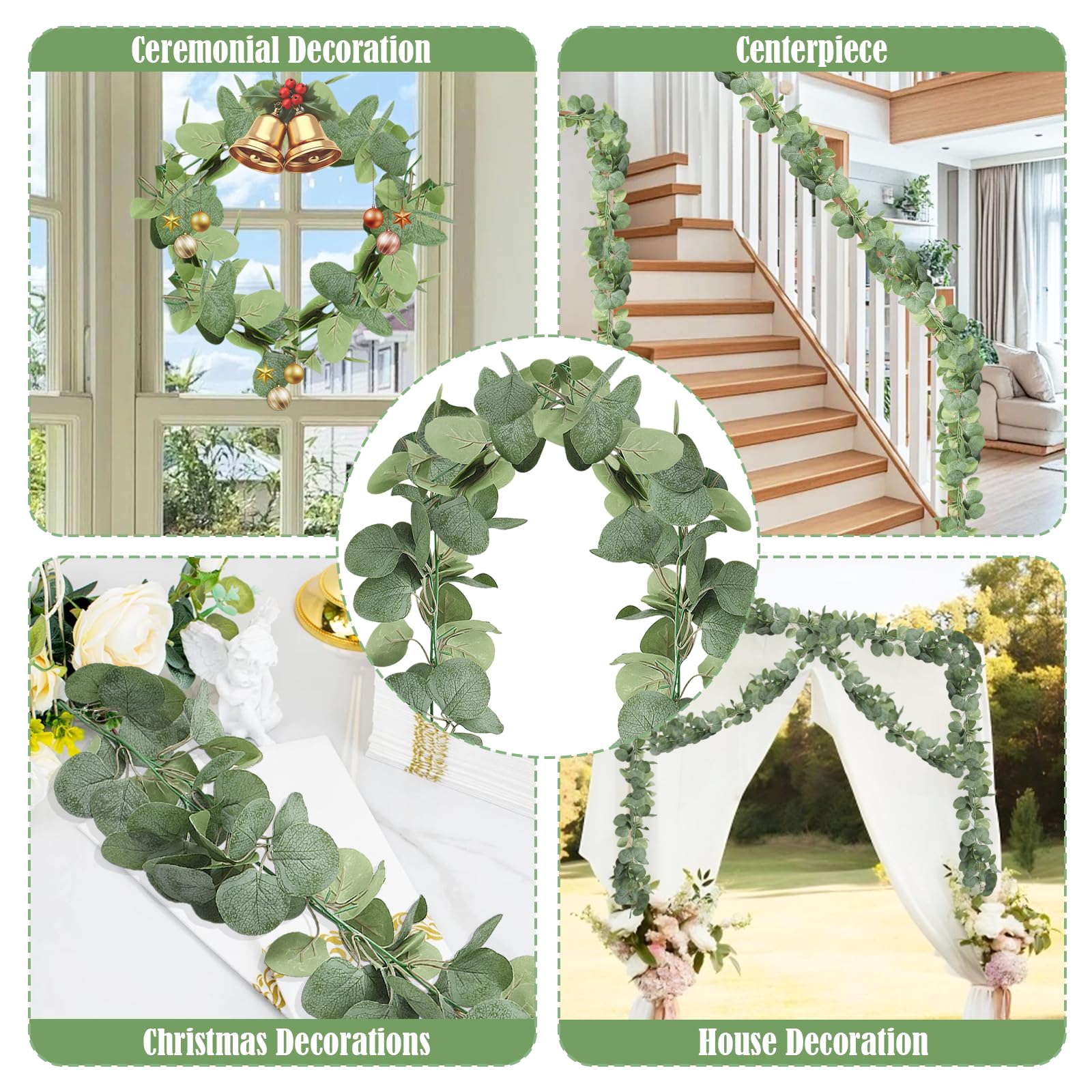 Ghirlanda Eucalipto Artificiale DearHouse 2,8 M, 12 Fili, Decorazione Parete Per Casa, Matrimoni, Ufficio - 3