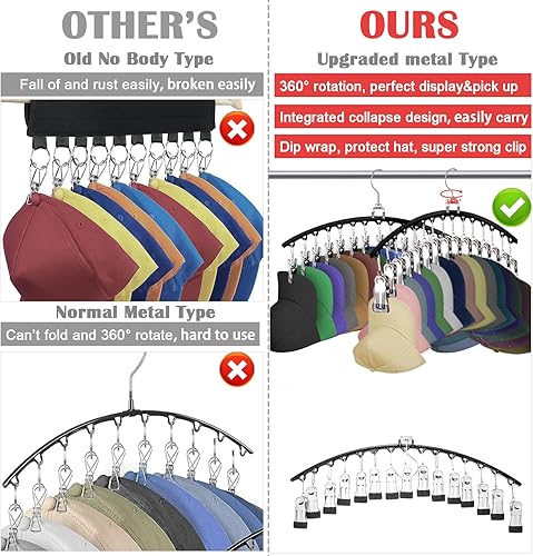 Miniatura 5 de NAKBINX Percha de sombrero para armario, paquete de 2 organizadores de sombreros de metal para gorras de béisbol, perchas de rotación de 360 que