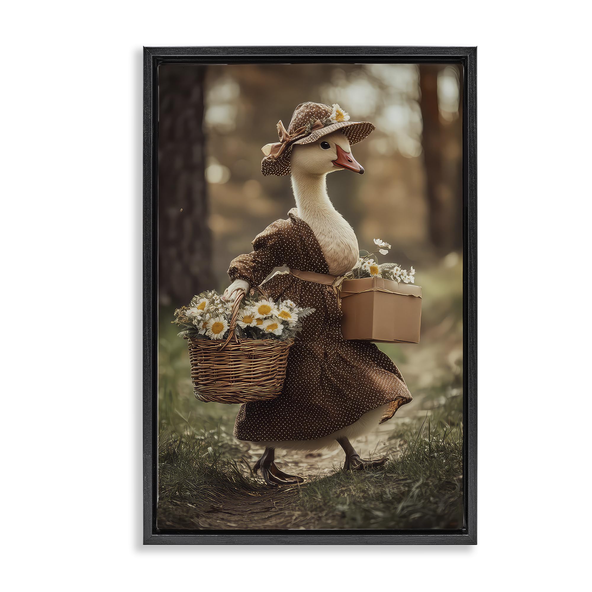 Stupell Industries Jet Black (Matte) Mother Goose Floral Cottagecore, 16 X 24 Inch Canvas In Floater Frame