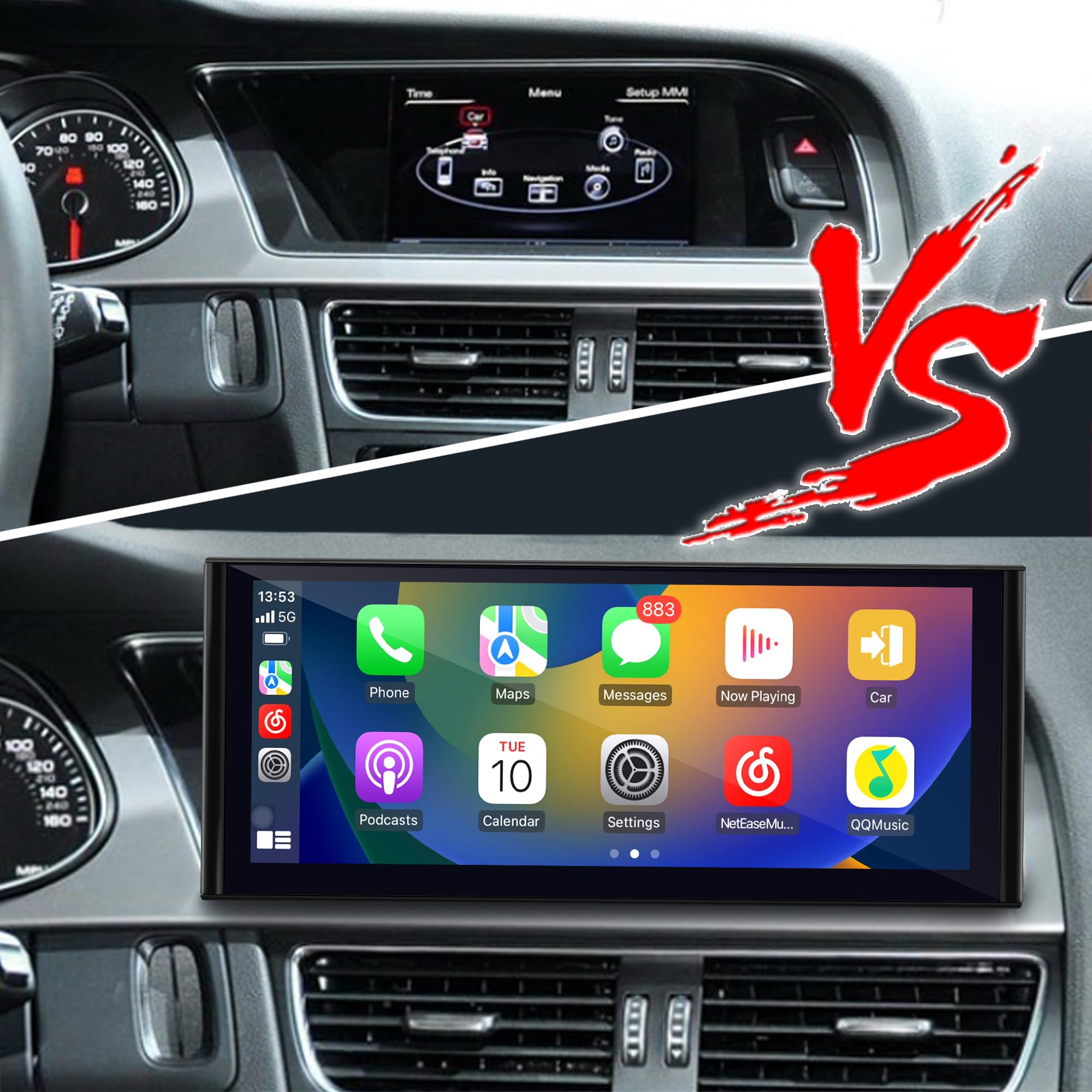 Aktualizacja ekranu Linux o przekątnej 10,25 cala do Audi A4 A5 S4 S5 RS4 RS5, Wireless CarPlay i Android Auto, lustrzanie ekranu, kamer samochodowych