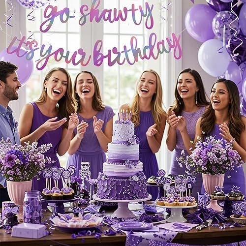 Miniatura 51 de BEISHIDA Cartel Purple Go Shawty It's Your Birthday - No DIY - Cartel de feliz cumpleaños con purpurina con temática de hip hop, pre-encordado