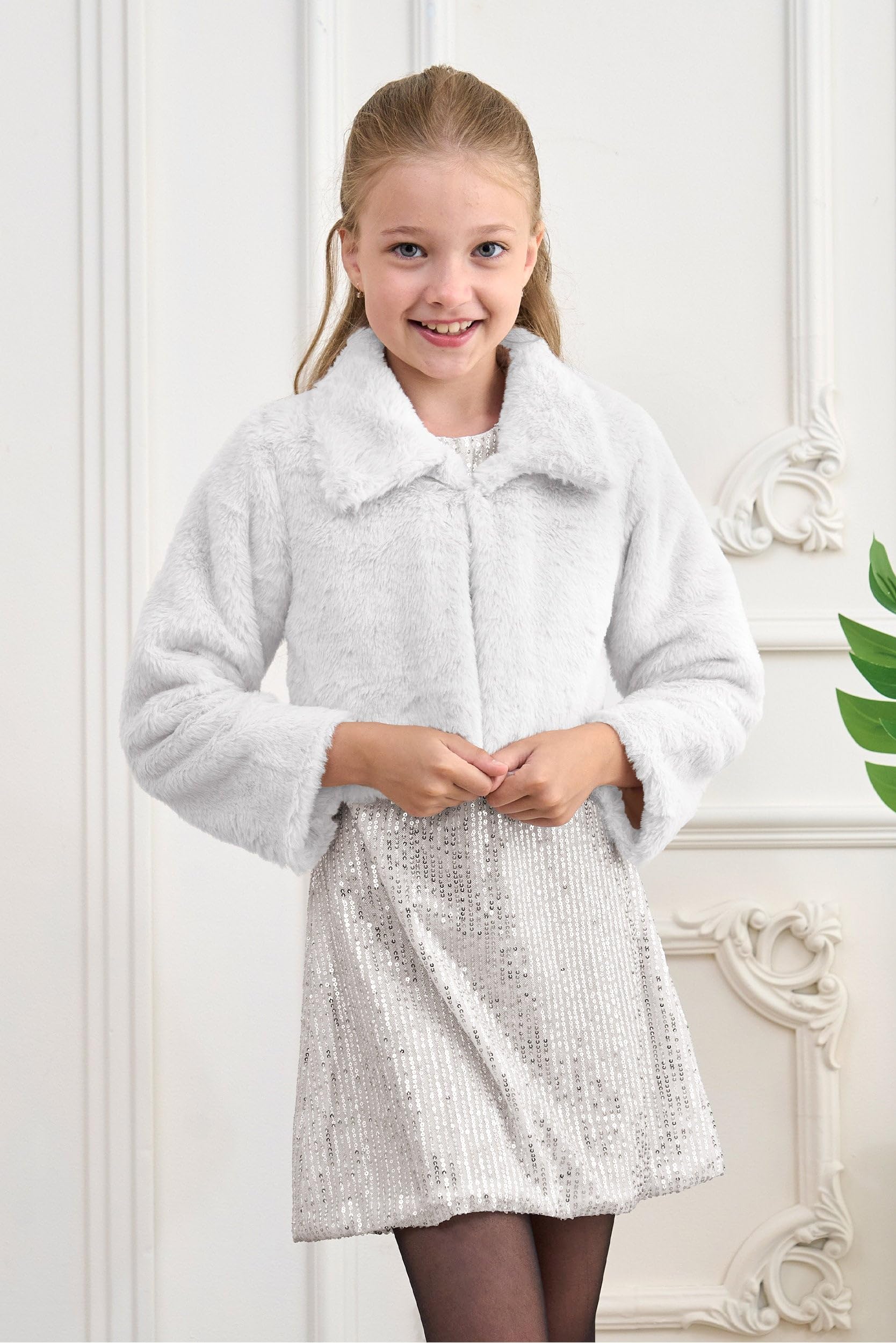 Bolerose Veste boléro à col en Fausse Fourrure Douce pour Fille Enfant