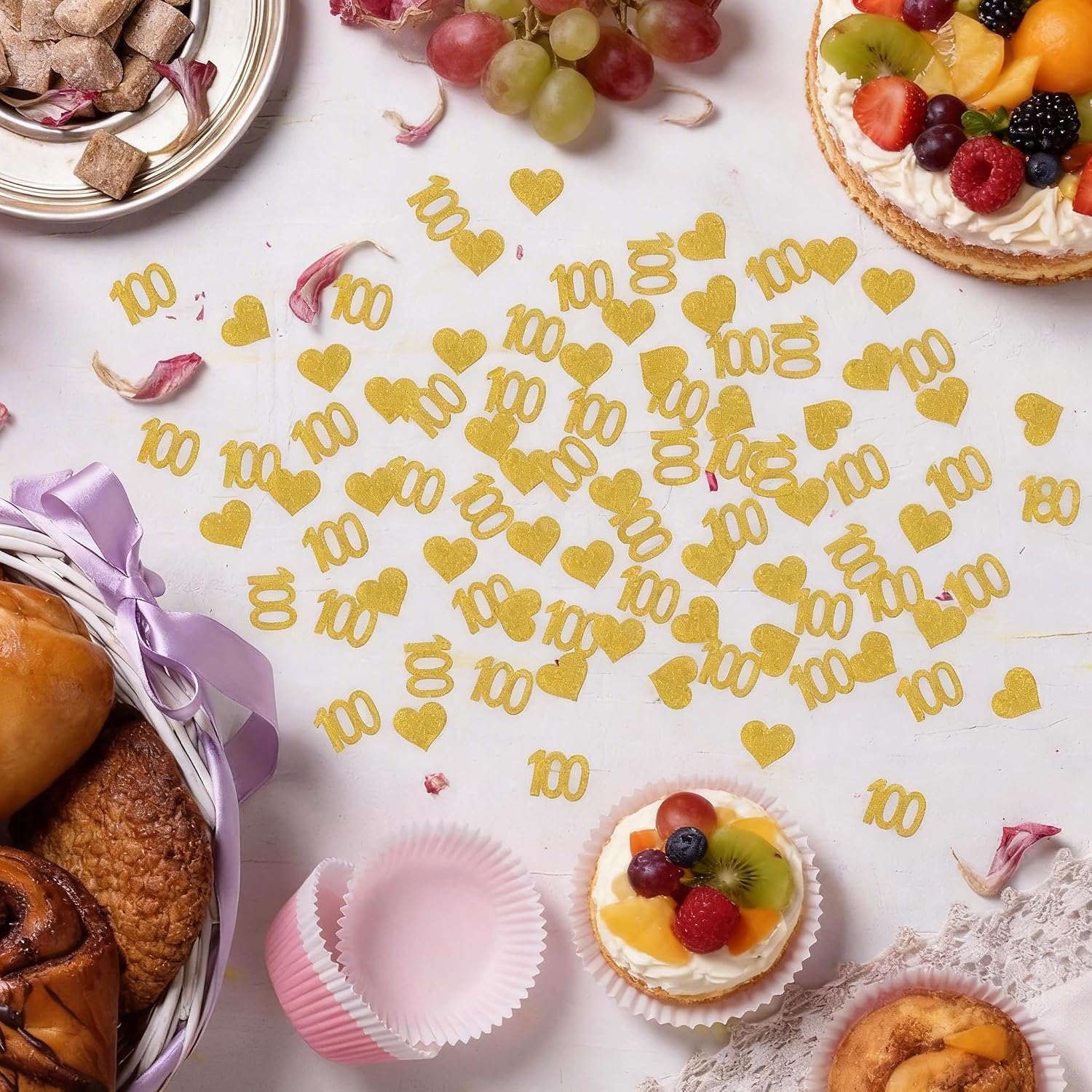130pcs Number 100 Gold Glitter Confetti – 100th Birthday & Anniversary Party Table Scatter Decorations, Gold Glitter Number 100 Celebration Decor