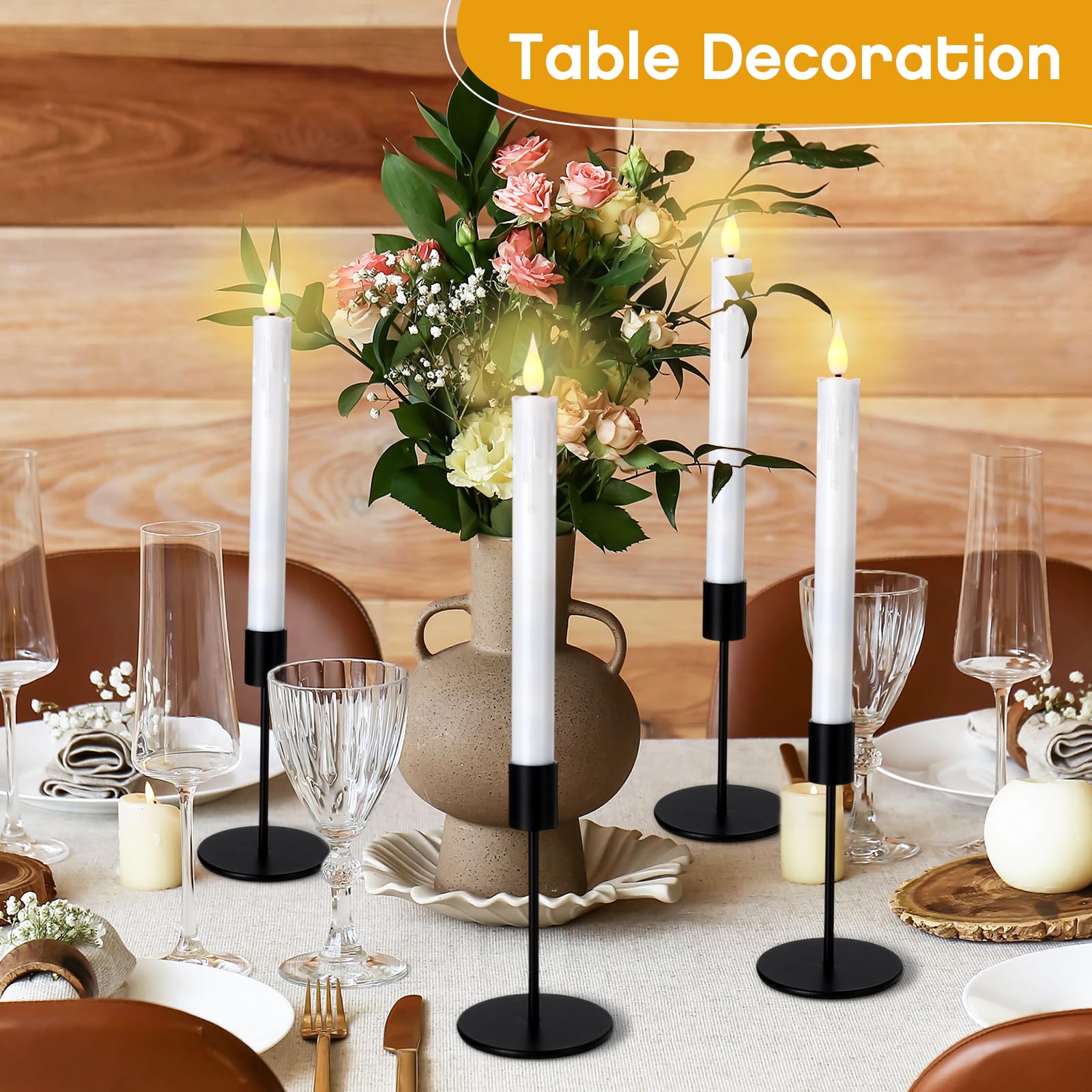 Baquler Lot de 24 bougies coniques sans flamme de 22,5 cm - Sans gouttes - Fonctionnement à piles - Bougies de fenêtre avec flamme vacillante 3D pour Pâques, maison, mariage, dîner, église
