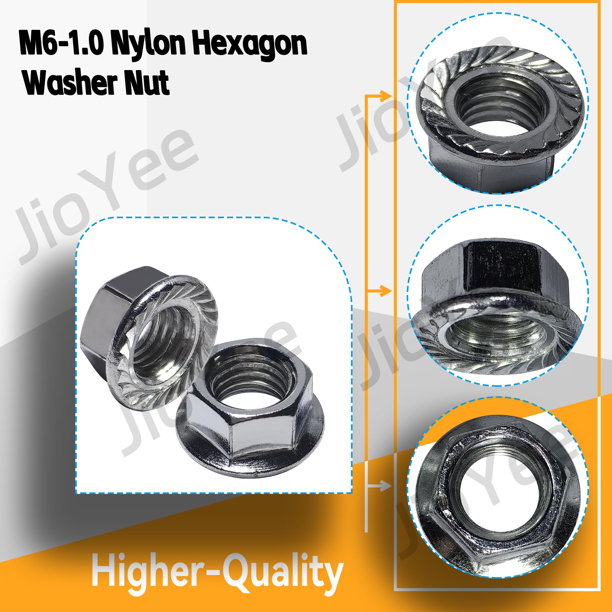 25-Pack M6-1.0 Flange Nuts, Grade 10.9 Yellow Zinc - 6mm Hex Nuts With Smooth Bottom