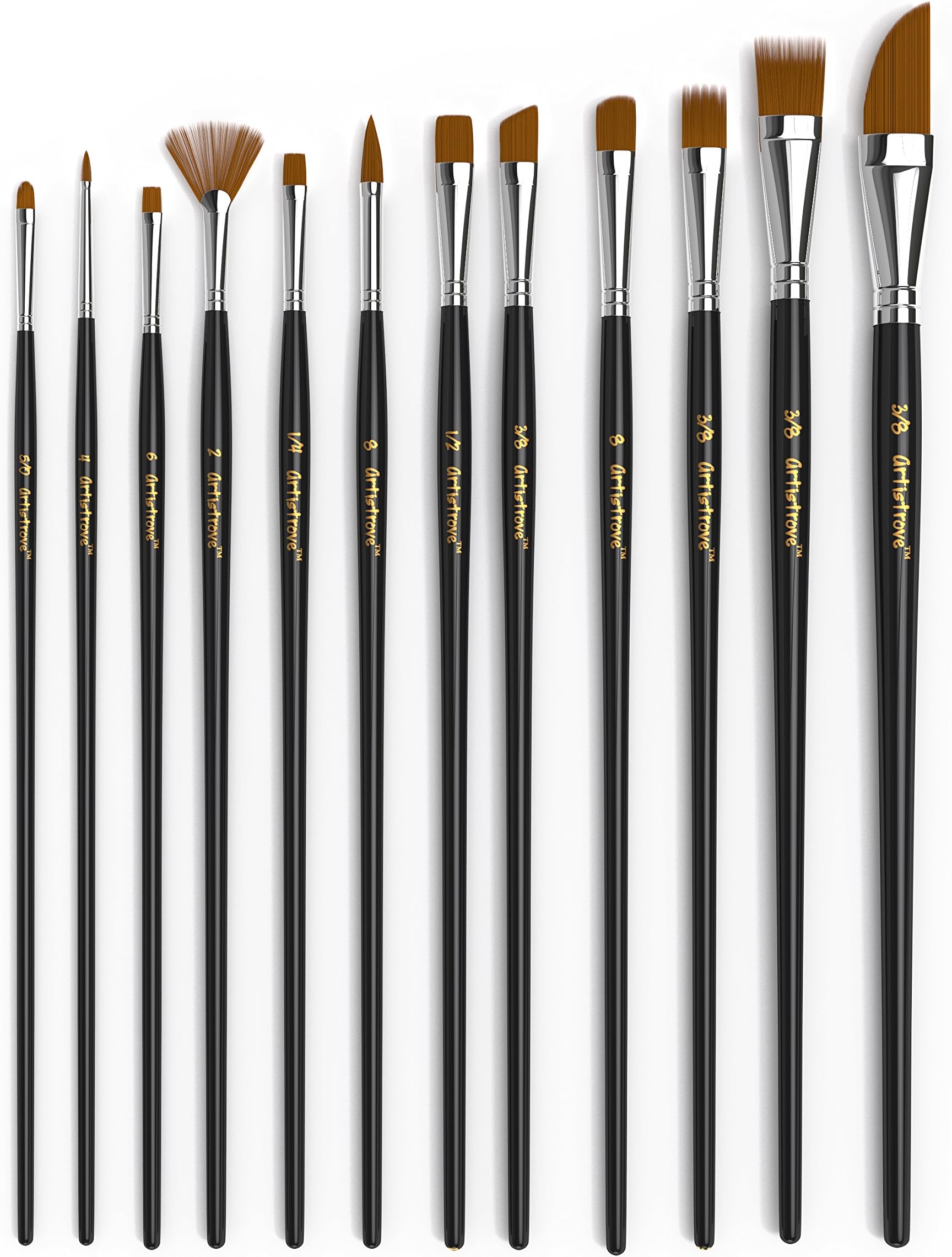 Paint Brush (Set of 12) - Premium Nylon Brushes for Watercolor, Acrylic & Oil Painting | Perfect For Painting Canvas, Ceramic, Clay, Wood & Models - Let Artistrove Brushes Bring Your Painting to Life!