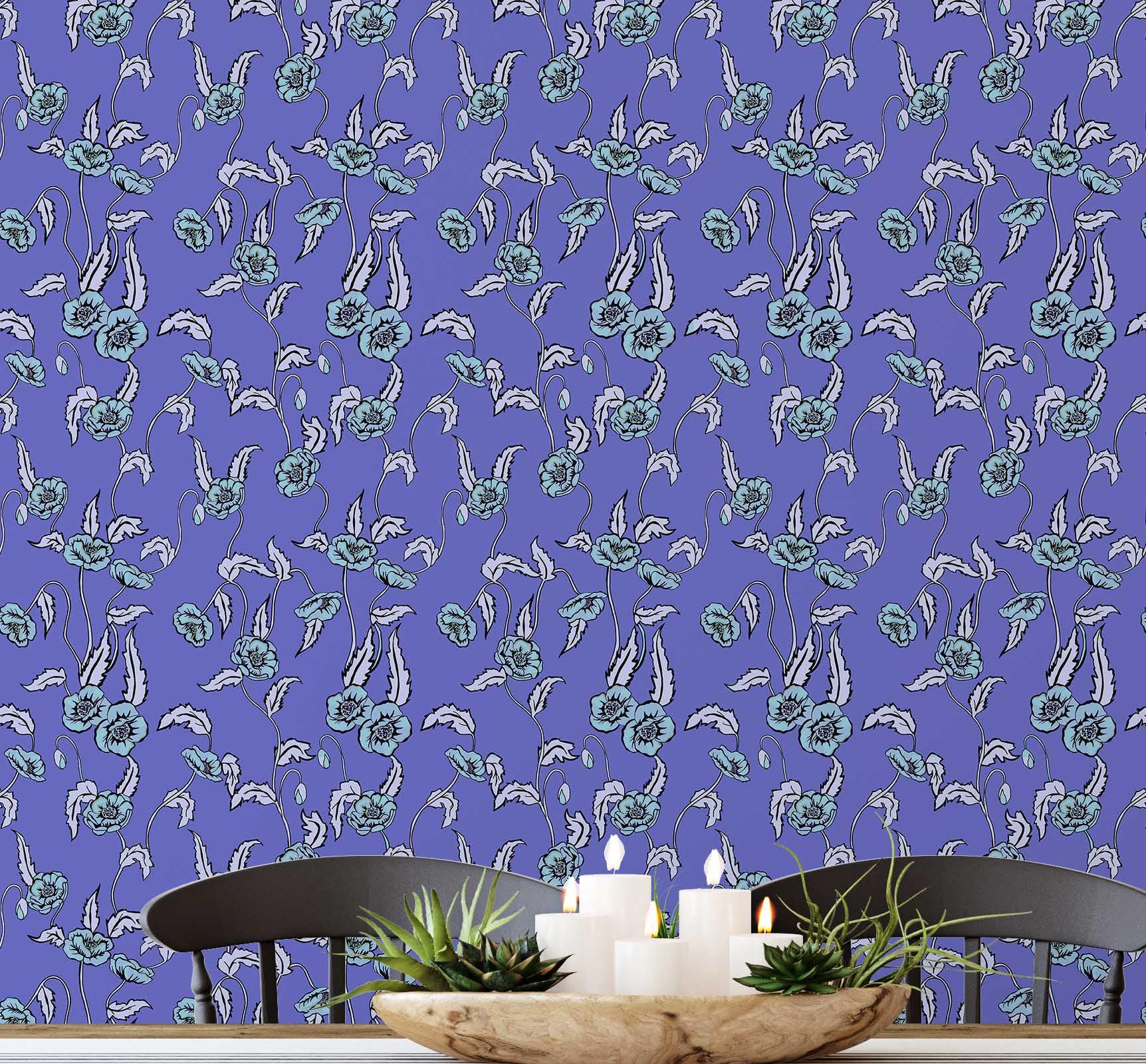 Papier peint fleuri violet S4Sassy 63,5x304 cm style asiatique adhésif