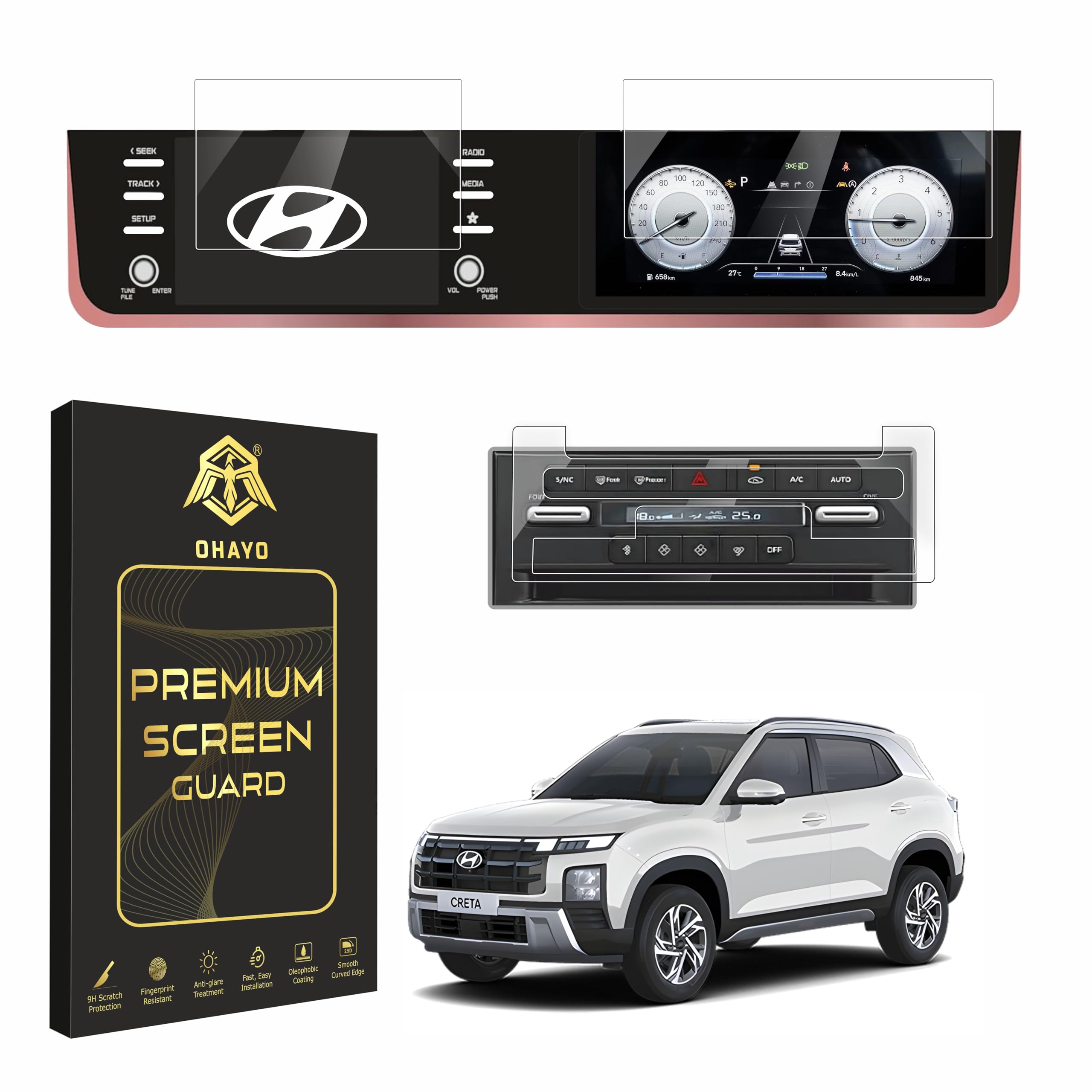 OHAYO Touch Screen Guard Combo for Hyundai Creta 2024 | 8 Inch Infotainment Display + 10.25 Inch Instrument Cluster Protector | Full Screen Coverage Car Accessories-picture-39