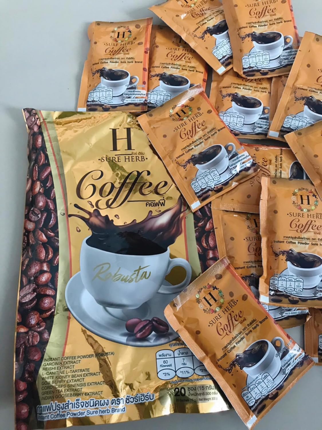 20 Sachets/Pack(300g) Delicious Mellow Intense Delicious Robusta Roasted Fruit Snack Sure Herb Coffee Instant Mix Set 6 A177 By Thaigiftshop [Get Free Tomato Facial Mask] image 4