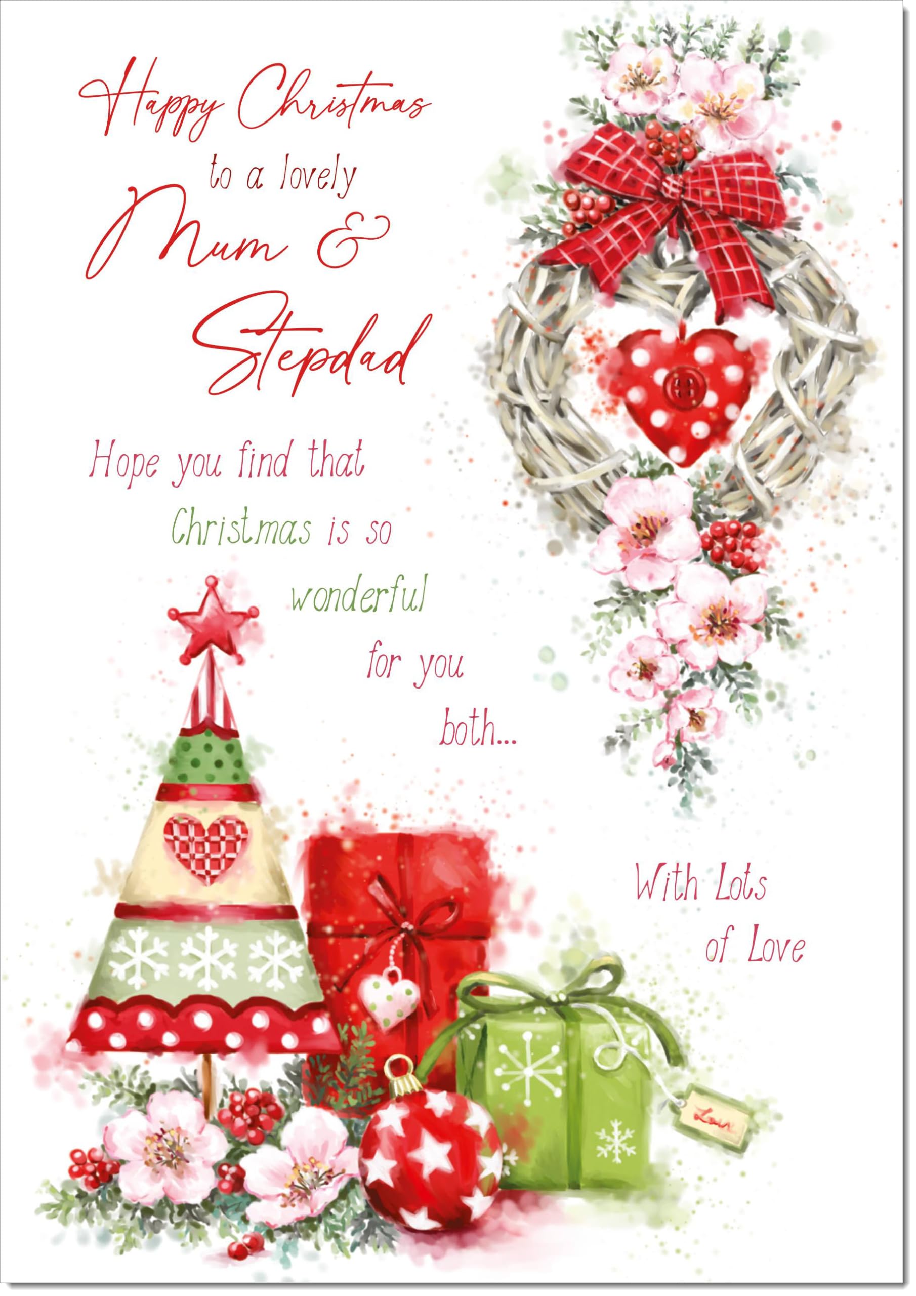 doodlecards Mum and Stepdad Christmas Card Heart Decorations Large A4 Size Christmas Card for Mum & Stepdad with Plain Envelope — image 1