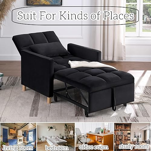 Vista 40 de Silla de cama convertible multifuncional, tela de peluche, ajustable, sofá cama extraíble individual con lumbar, para estudio, dormitorio