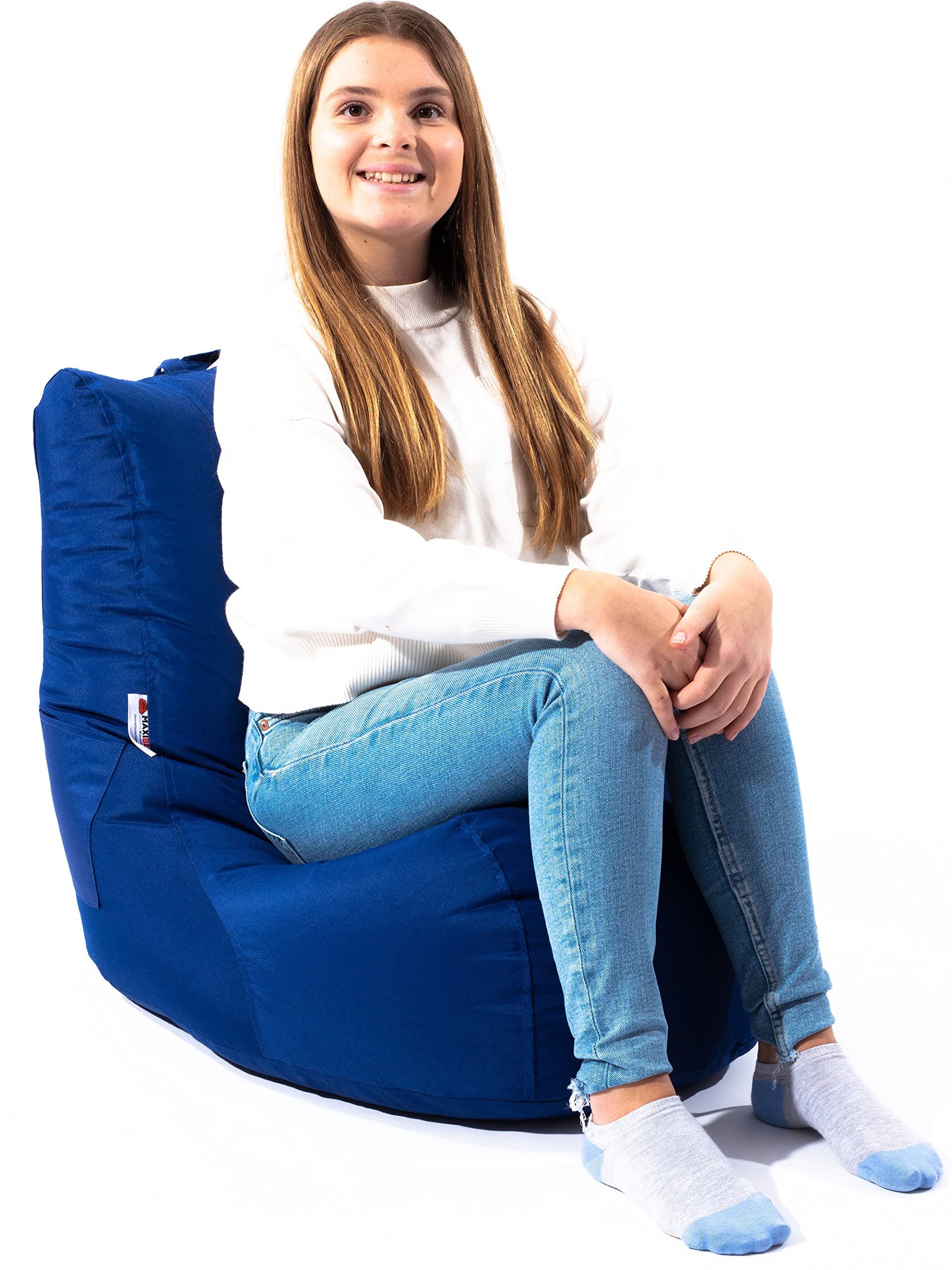 MaxiBean Bean Bag Chair Seat Indoor Or Outdoor Garden Beanbag Kids Gaming Recliner Cushion With Filling Included (Navy Blue)