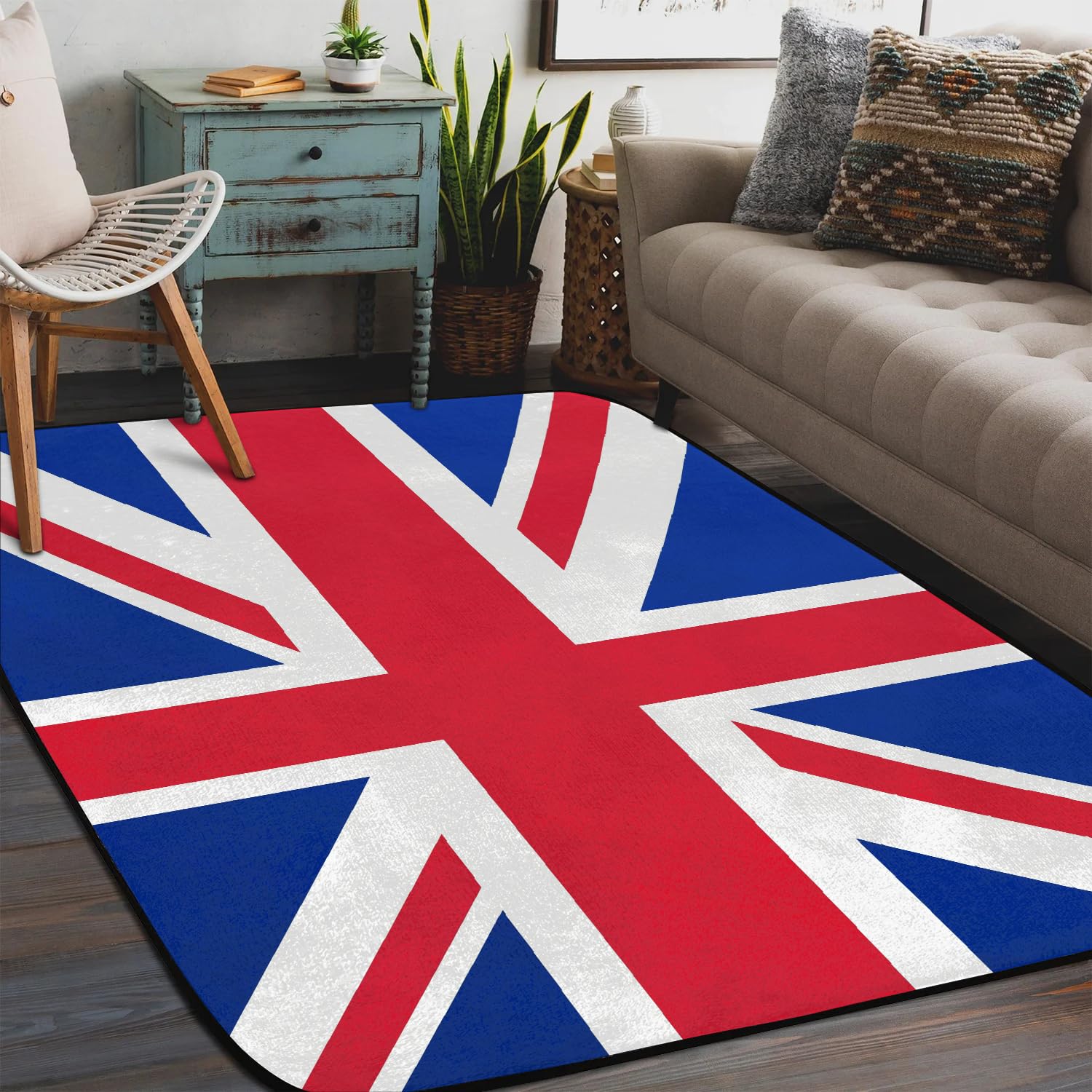 Extral Large Area Rug 5'x7' British Flag Union UK Non-Slip Soft Modern Rugs Living Room Bedroom Decorative Nursery Children's Playing Room Pet Area Rug 58" x 80"