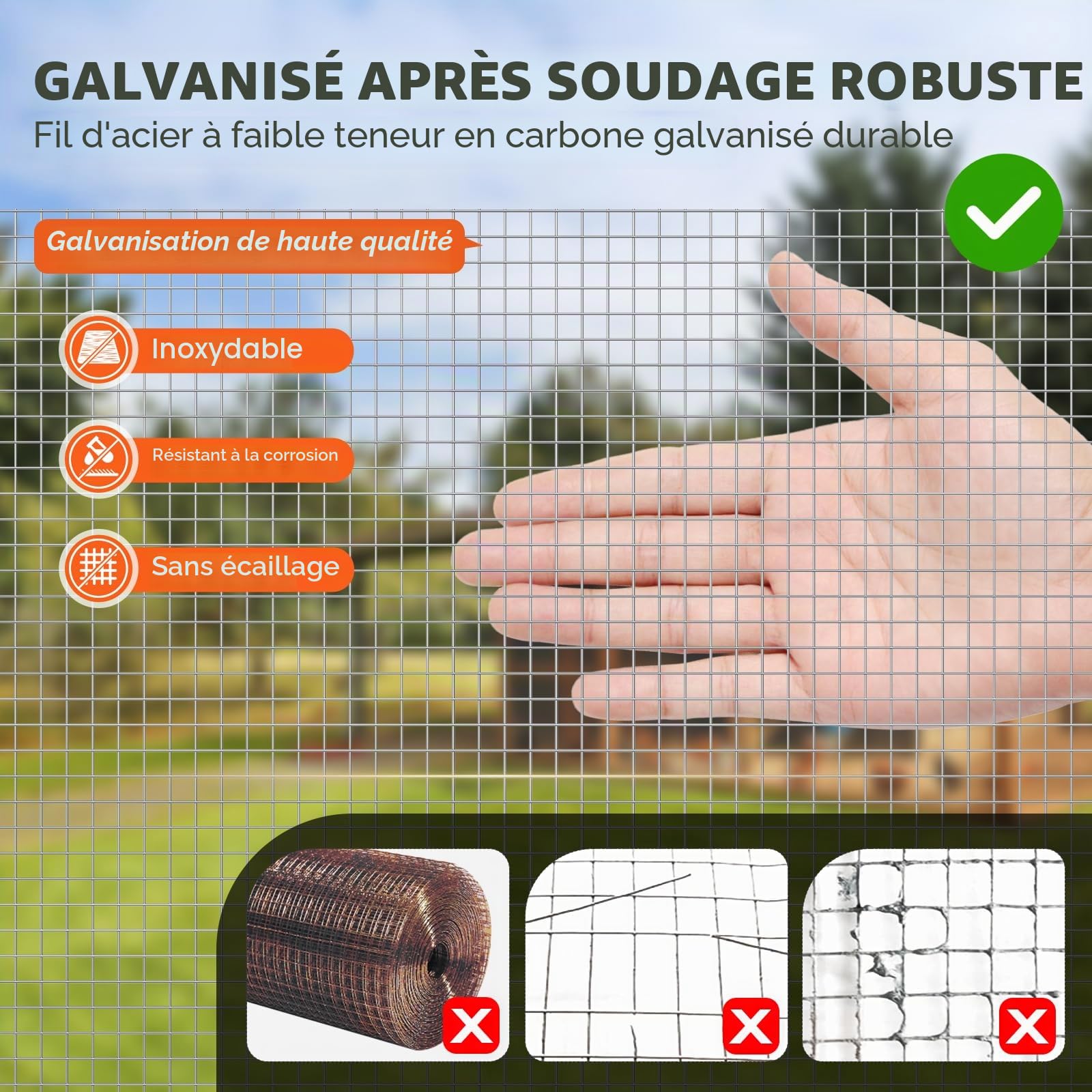 VEVOR Grillage métallique soudé, 915mm x 30,48m, rouleau treillis métallique galvanisé à chaud maillage 6,35 x 6,35 mm, clôture en fil de poule calibre 23 pour cages à lapins, jardin, petits rongeurs