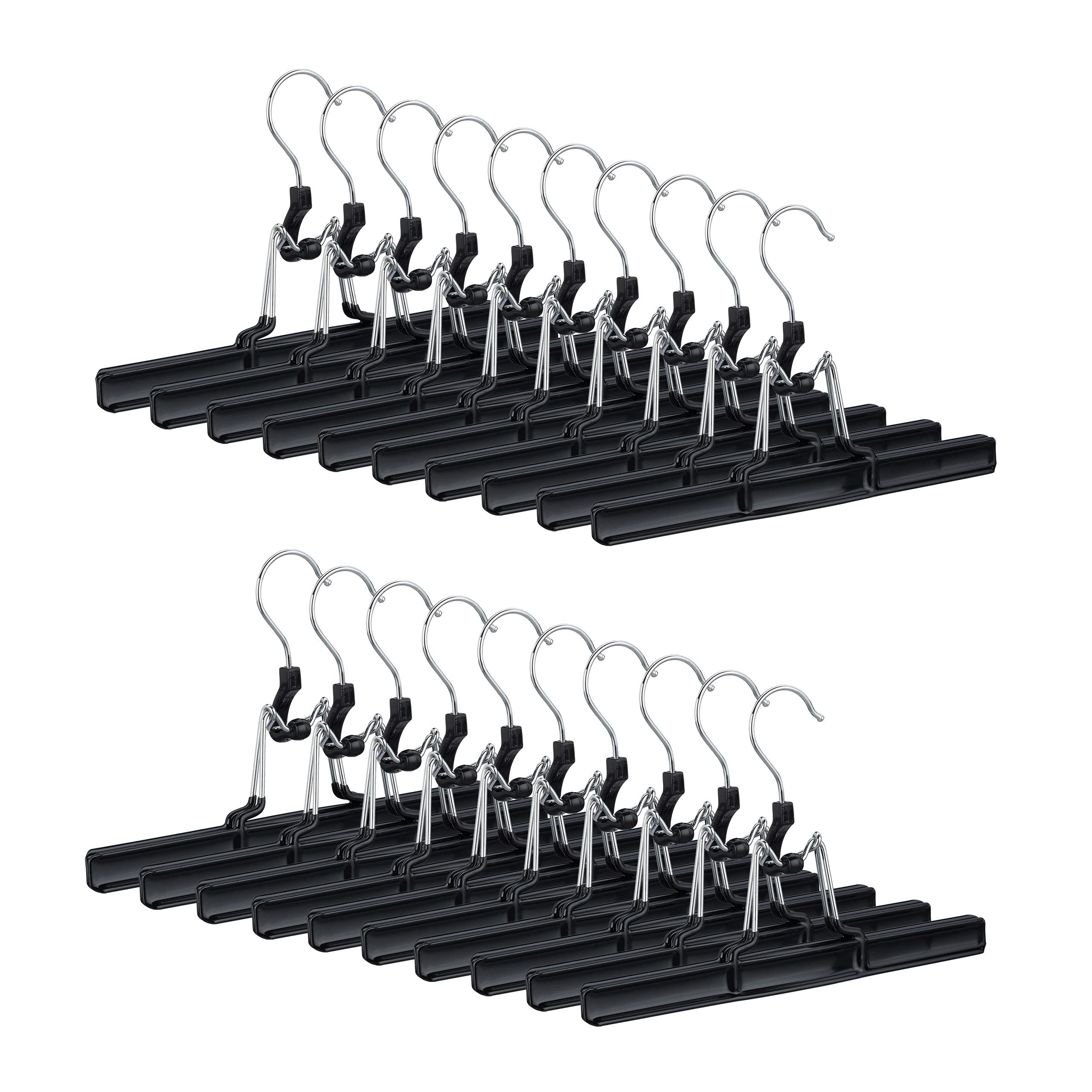 Relaxdays Hosenbügel Metall 20er Set, 360° drehbarer Haken, fest schließend, Rockbügel, gummierte Klemmen, 26cm, schwarz