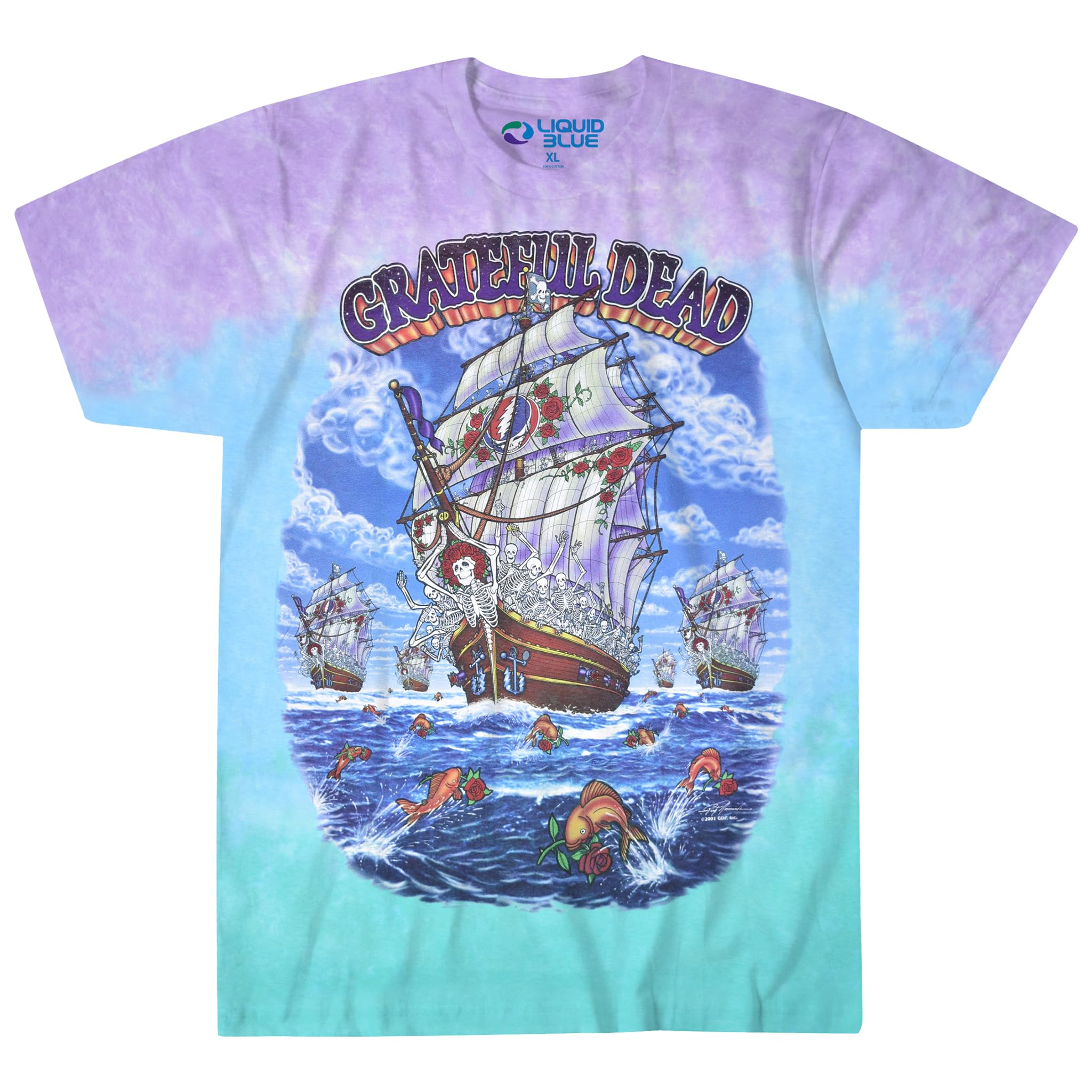 Liquid Blue Men's Grateful Dead Ship of Fools Short Sleeve T-Shirt, Tie Dye/Multi, S