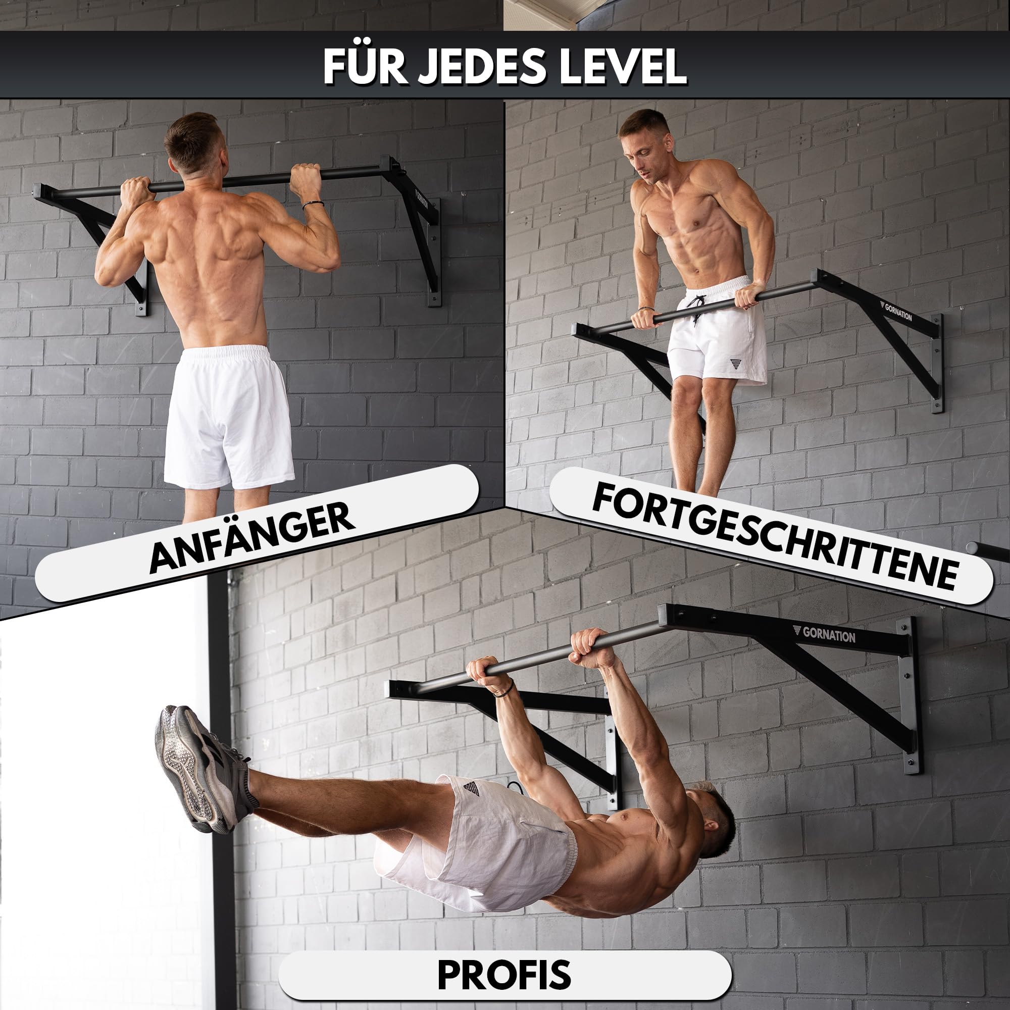 GORNATION Klimmzugstange für Wand, Ganzkörpertraining Reckstange, Pull Up Bar, Klimmzug Wand, Multifunktionale Pull Up Bar, Perfekt für Calisthenics, Klimmzüge, Muscle Ups & Mehr, Ideal für Home Gym