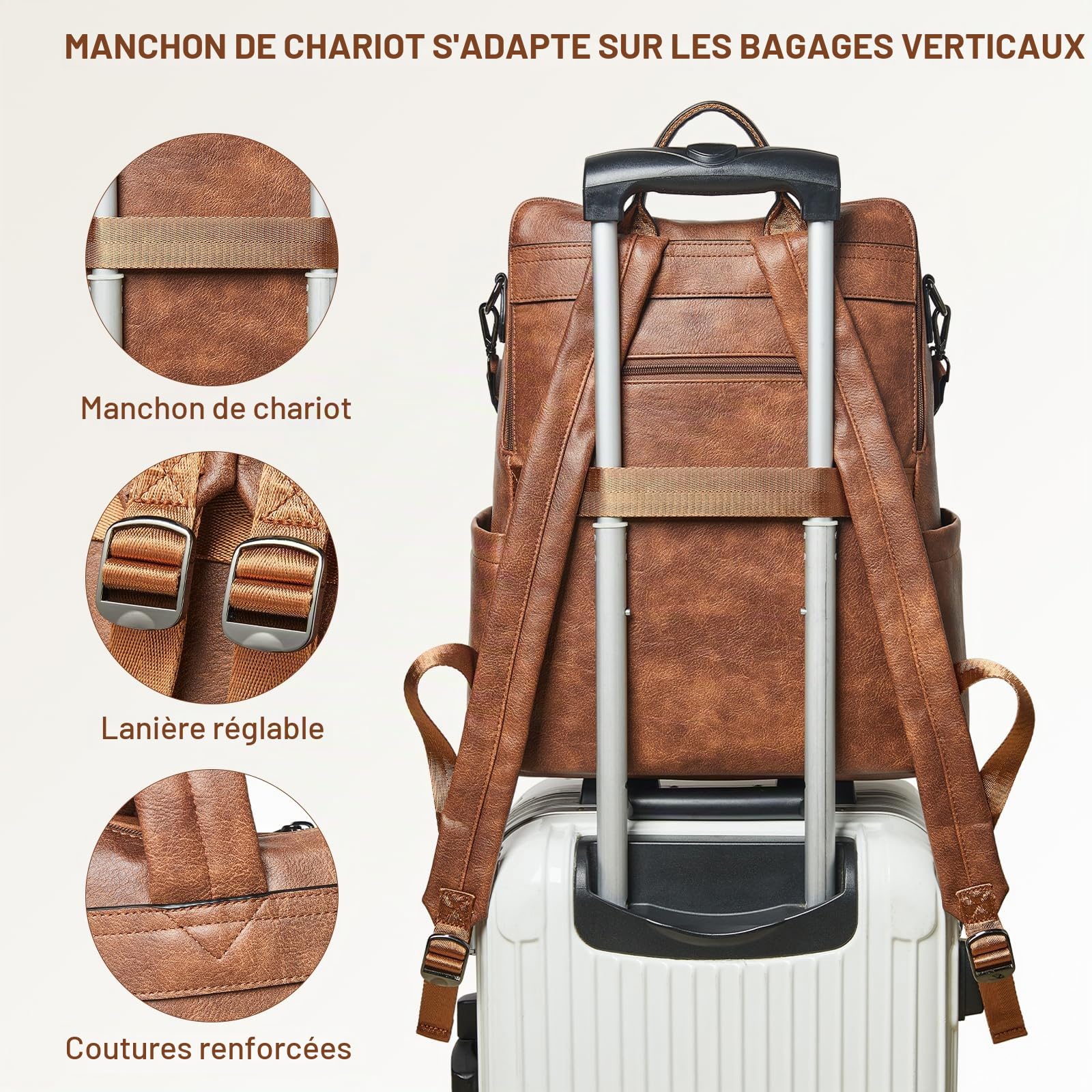 Shrrie Sac à dos élégant ordinateur portable femme 15,6 pouces en cuir | Sac à jour professionnel résistant à l'eau convertible,antivol,compartiment ordinateur, adapté travail,tourisme,école