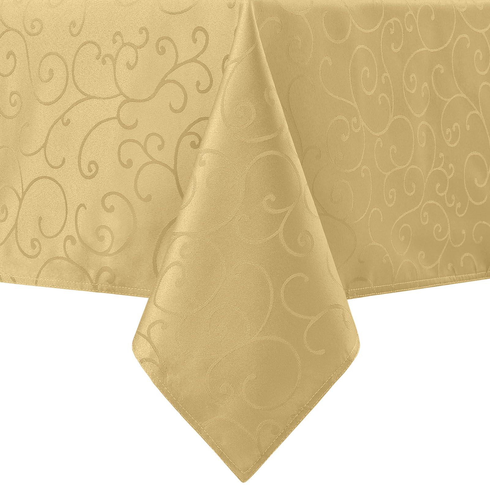 Romanstile Christmas Table Cloth Gold 140x240 cm, Water-Repellent, Wipe Clean, Stain Resistant 210GSM Jacquard, Table Cover for Holiday Dining, Party, Family Gatherings, Sophisticated Decor