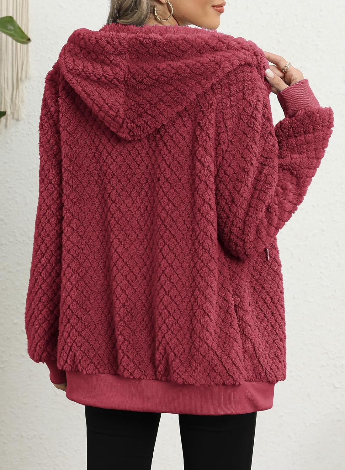 Nirovien Womens Sherpa Jacket Fuzzy Zip Up Hoodie Oversized Fleece Jackets Fluffy Coat with Pockets - Image 3