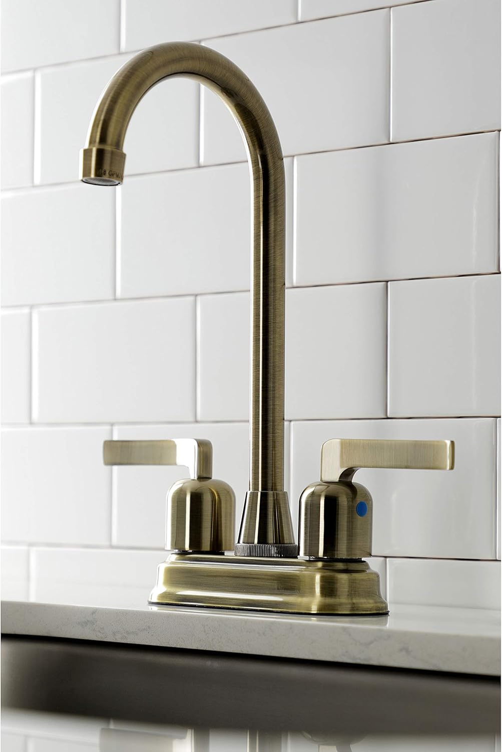 Kingston Brass KB8493EFL Centurion Two-Handle 2-Hole Deck Mount Bar Faucet in Antique Brass